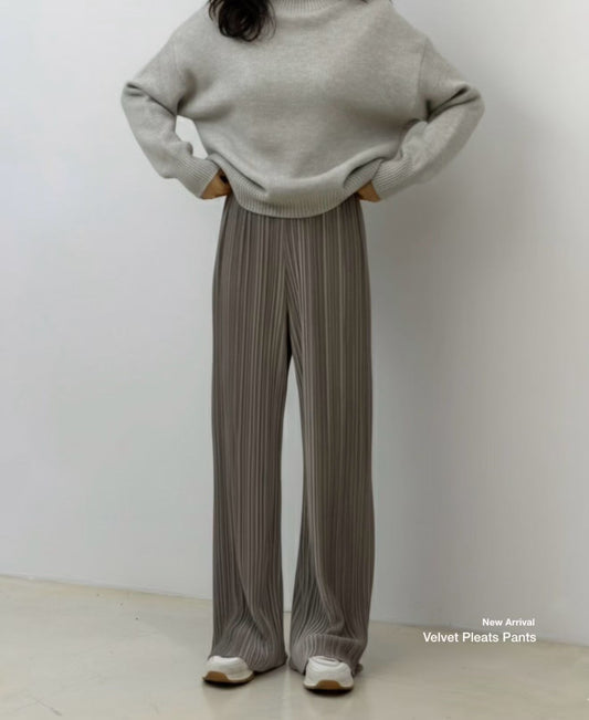 ♡天鵝絨細褶高垂感顯瘦寬褲♡ (C251251)