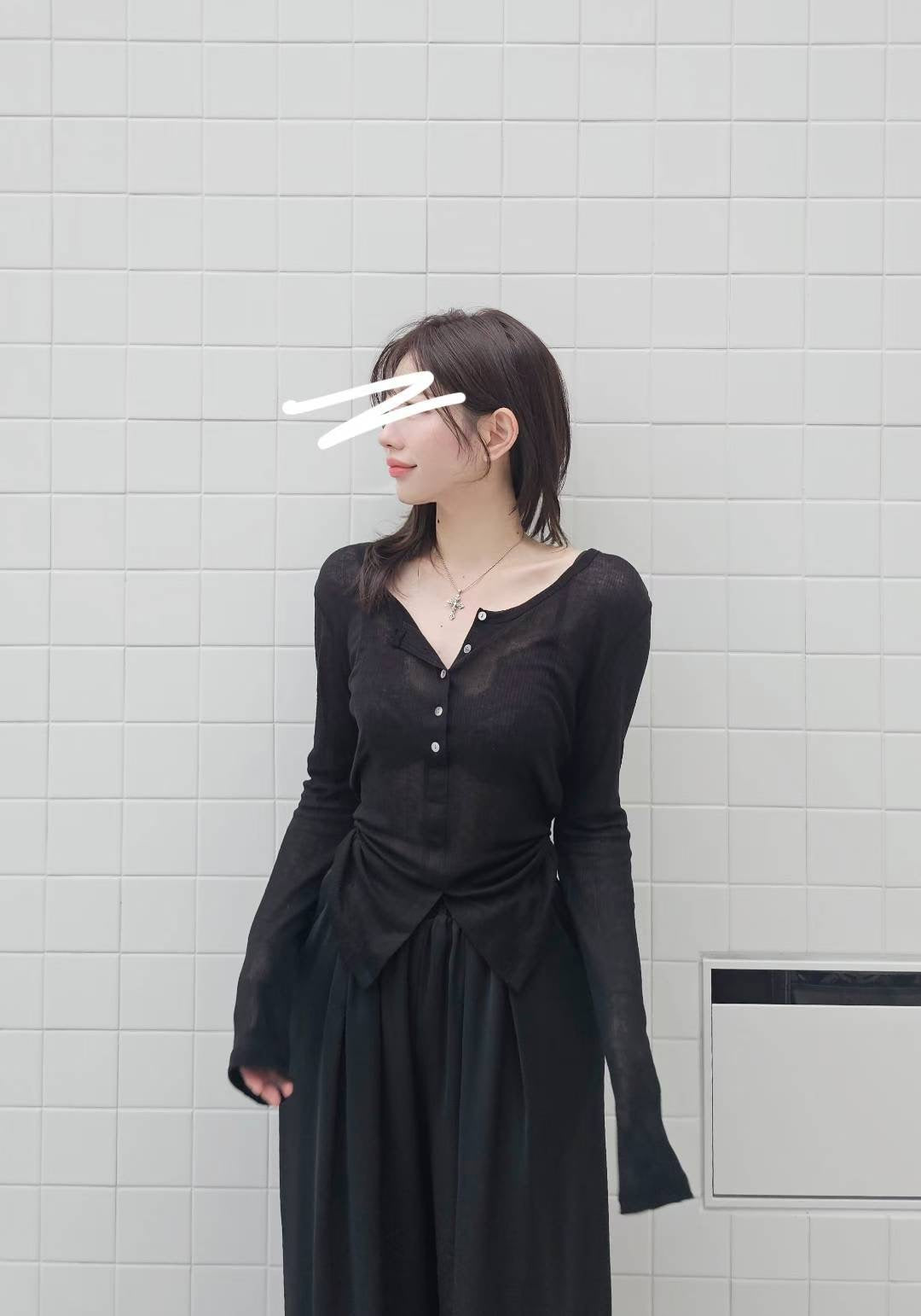 ♡Oni家♡開衩天絲羊毛亨利領T (C251004)