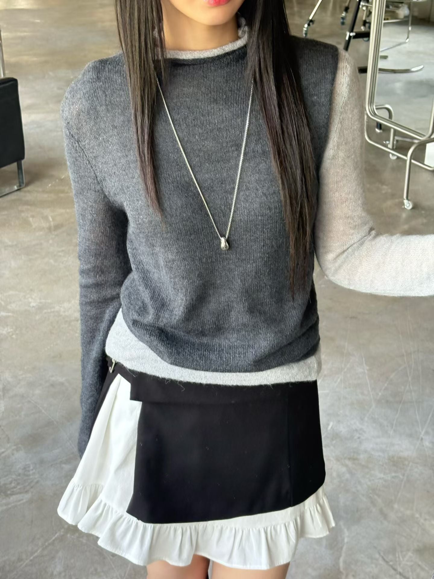 ♡雙層撞色袖設計感毛衣♡ (C251254)