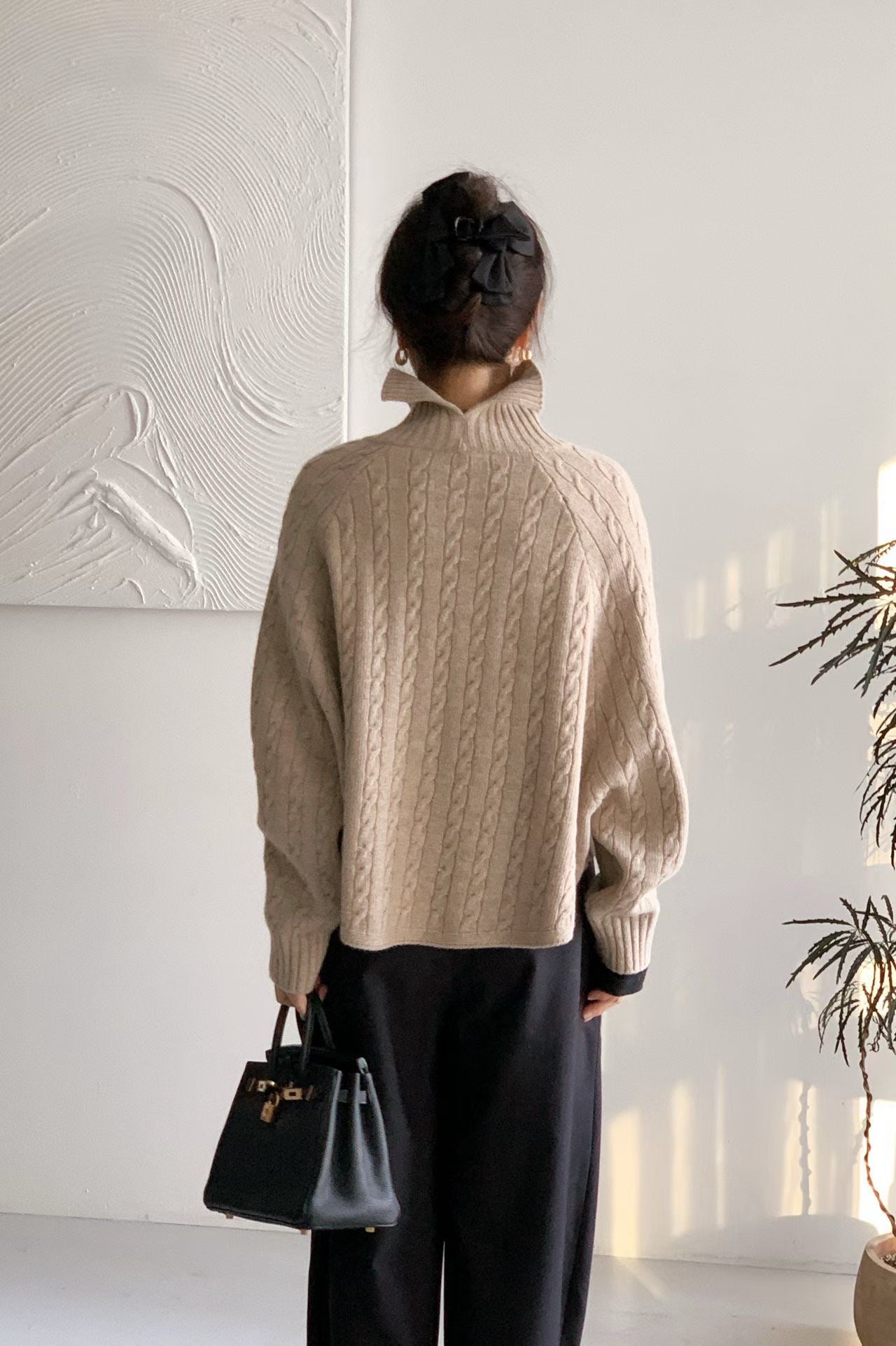 ♡輕鬆質感繭形麻花高領毛衣♡ (C251269)