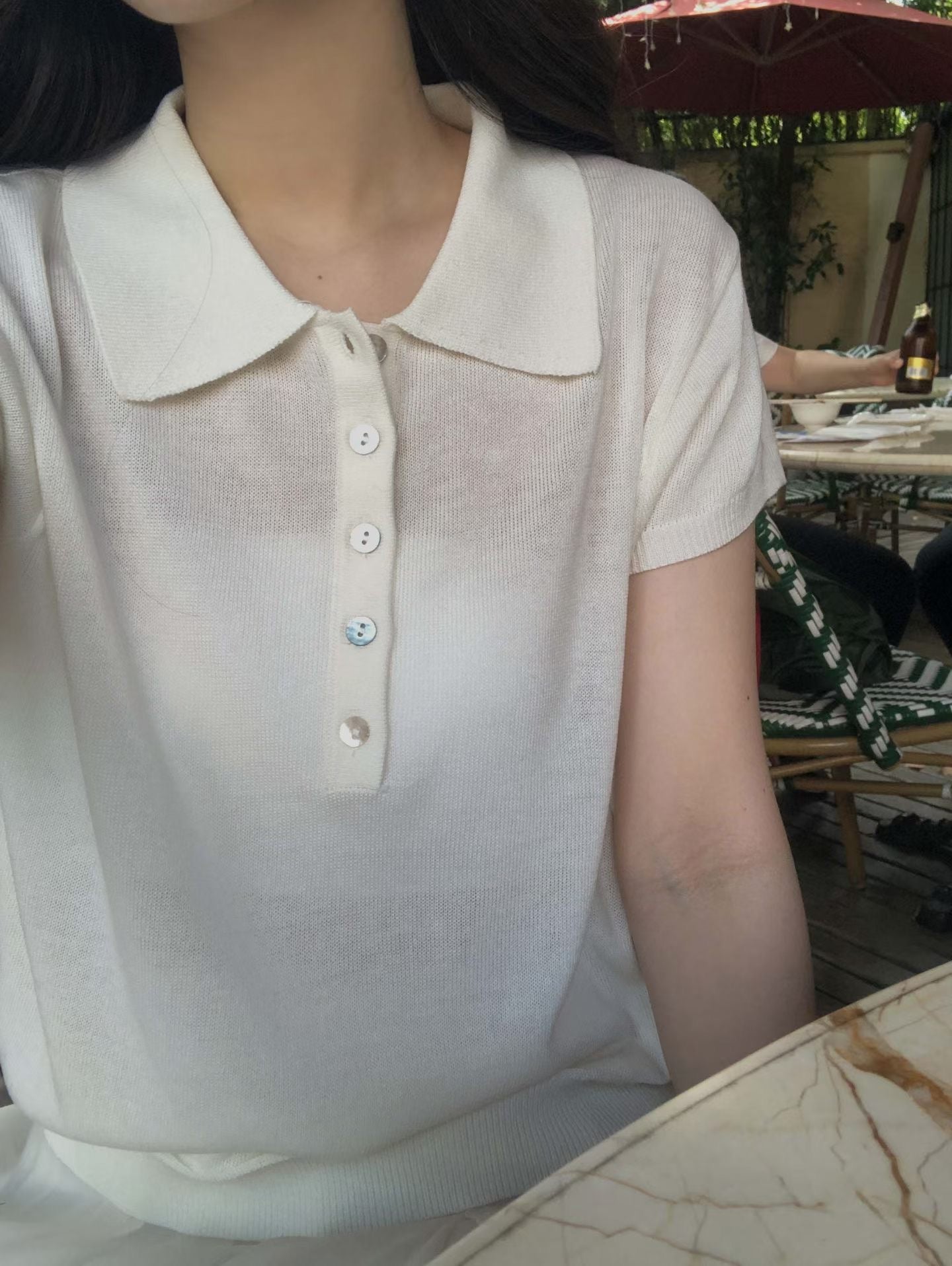♡清新感輕針織Polo短袖上衣♡ (C260509)