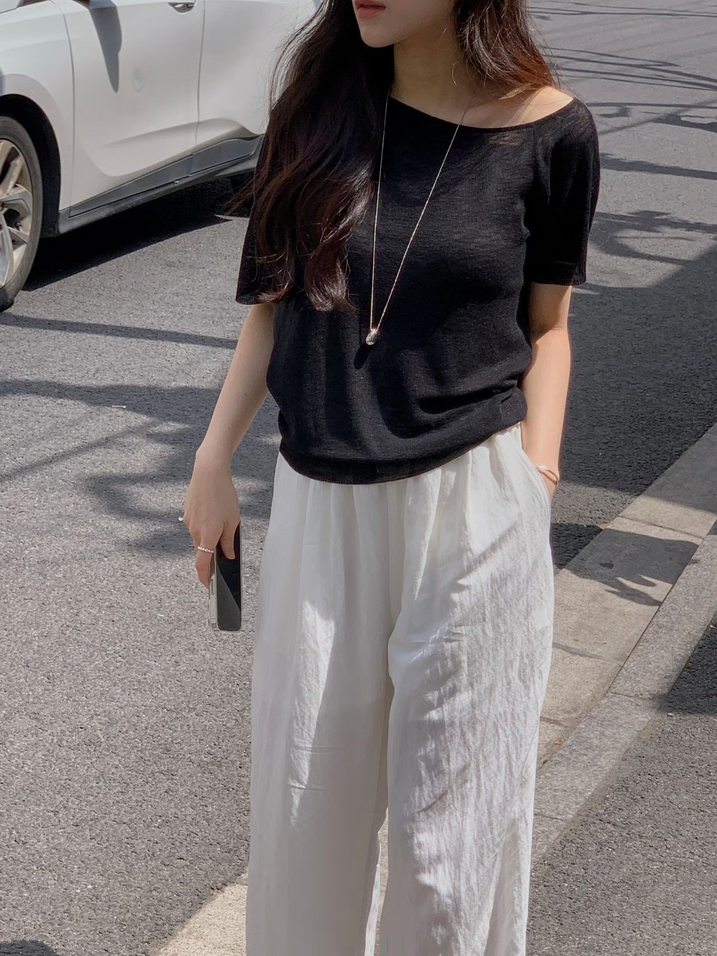 ♡輕薄鬆弛感大U領針織上衣♡ (C260511)