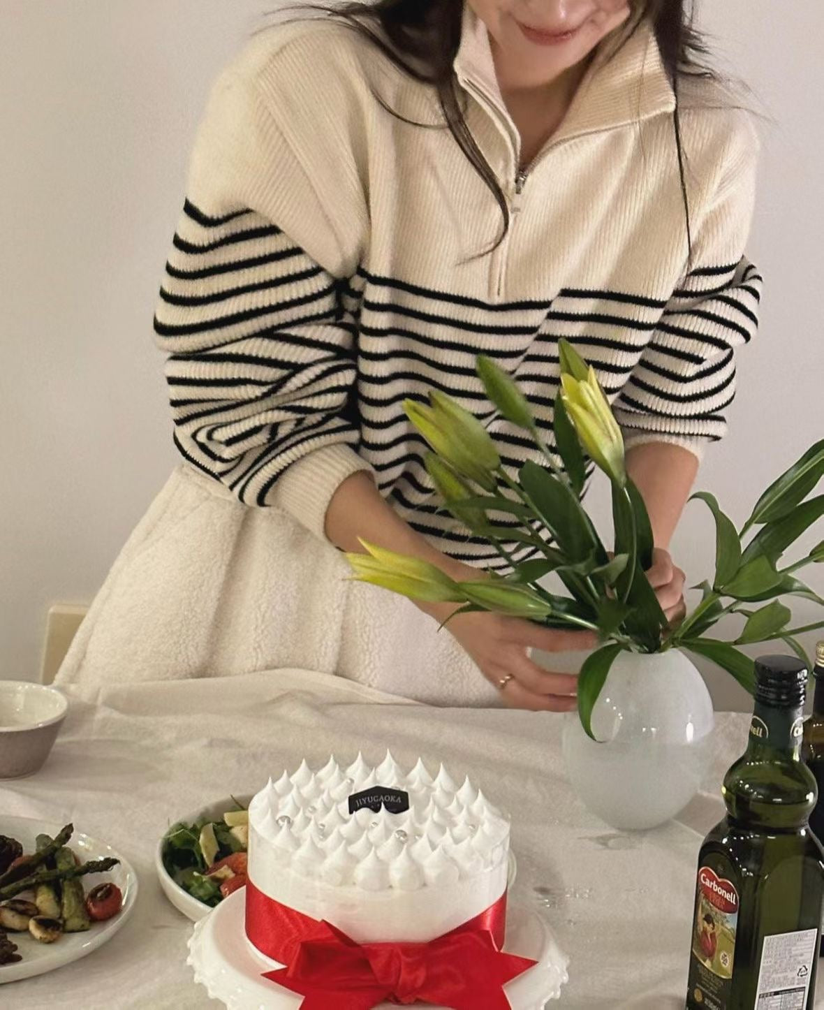 ♡經典法式半高領條紋針織衫♡ (C251009)