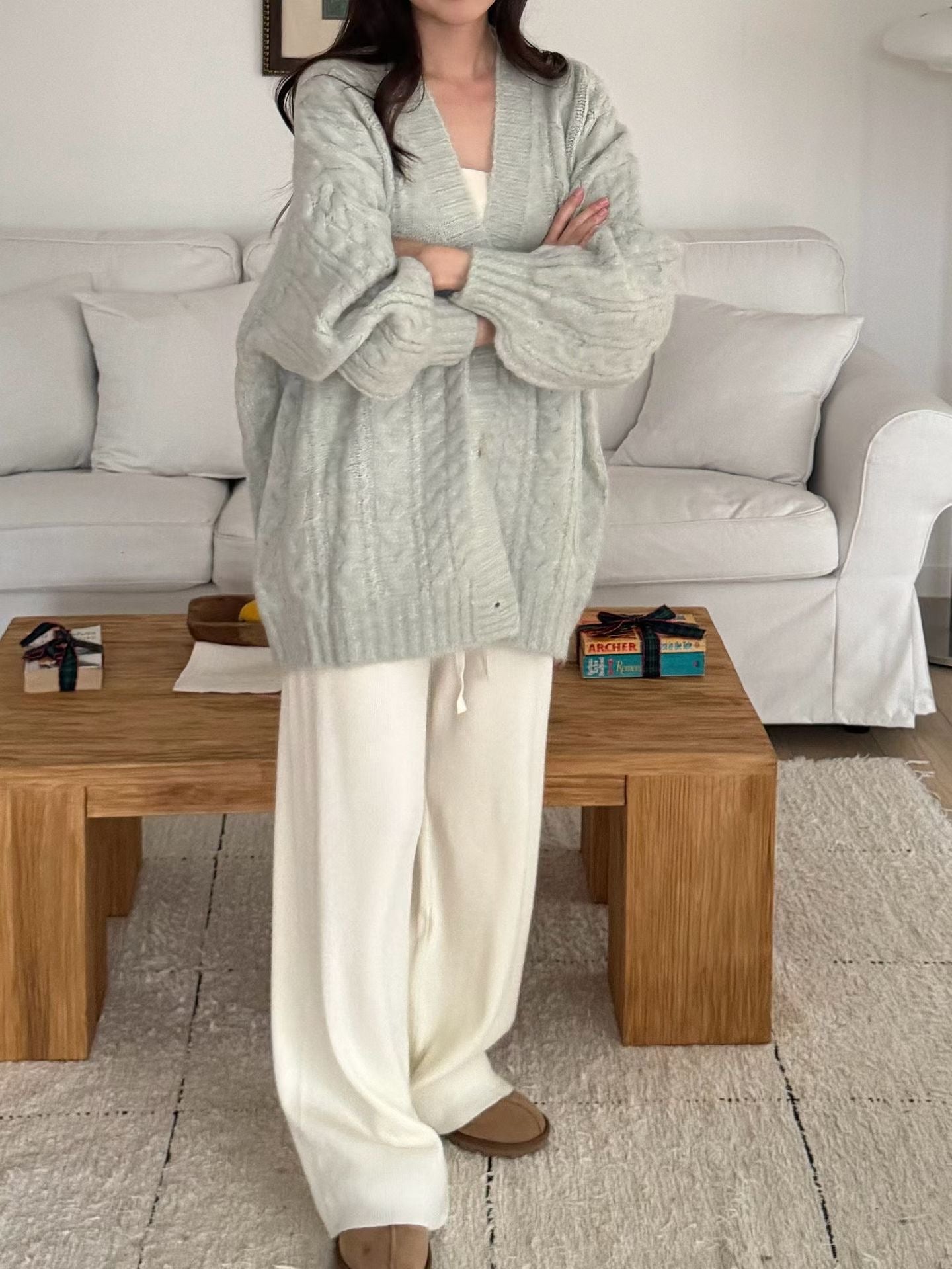 ♡奢柔麻花織紋寬袖開襟衫♡ (C251246)