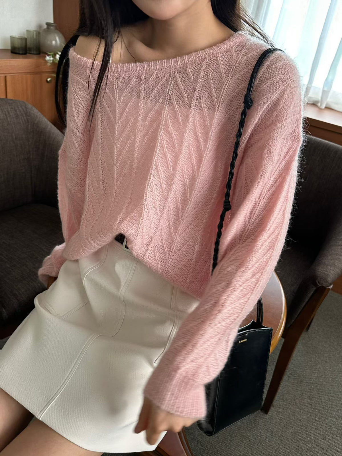 ♡Feather Soft 輕盈鏤空麻花針織上衣♡ (C260927)