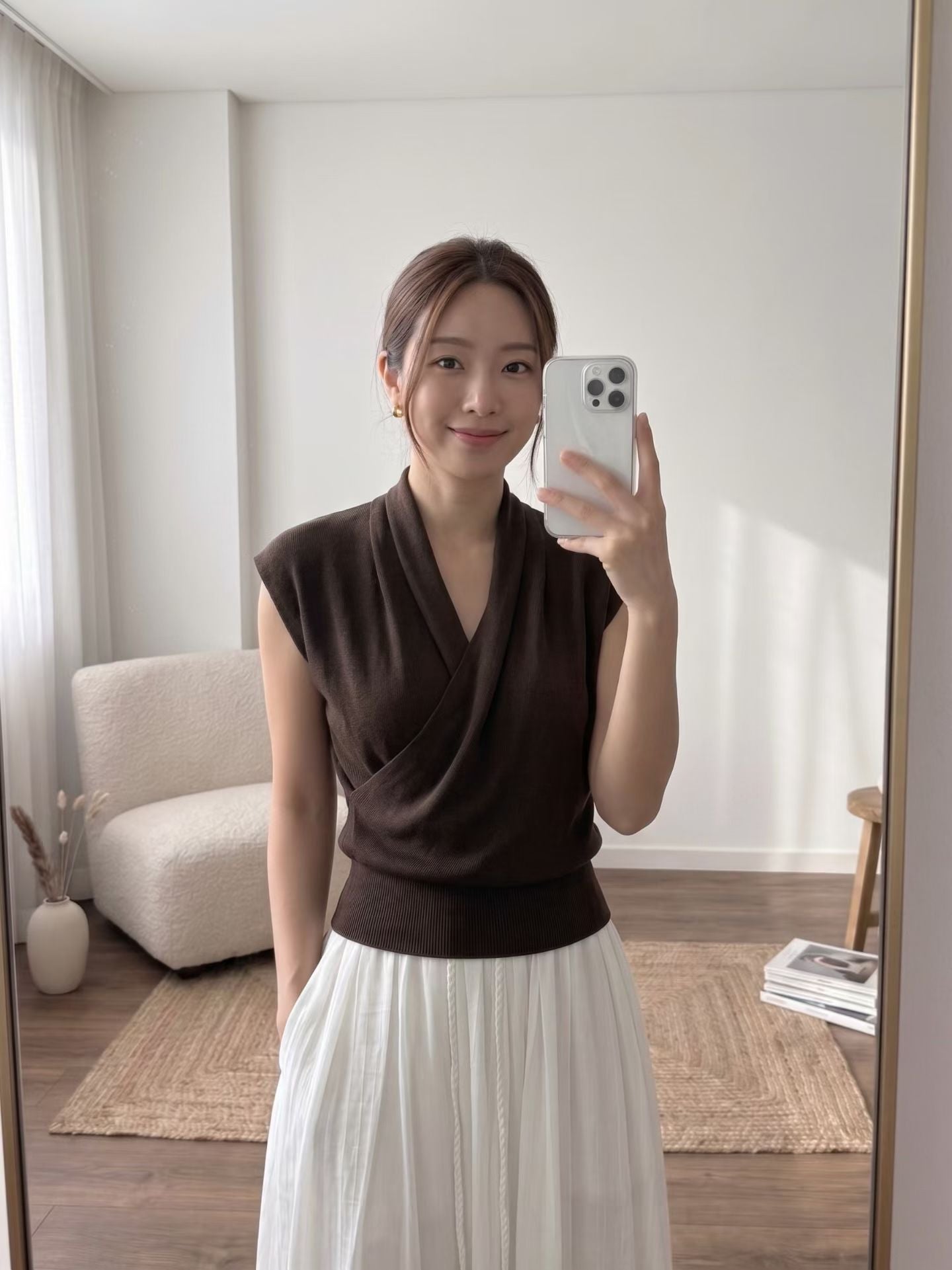 ♡優雅交領垂墜V領上衣♡ (C260624)