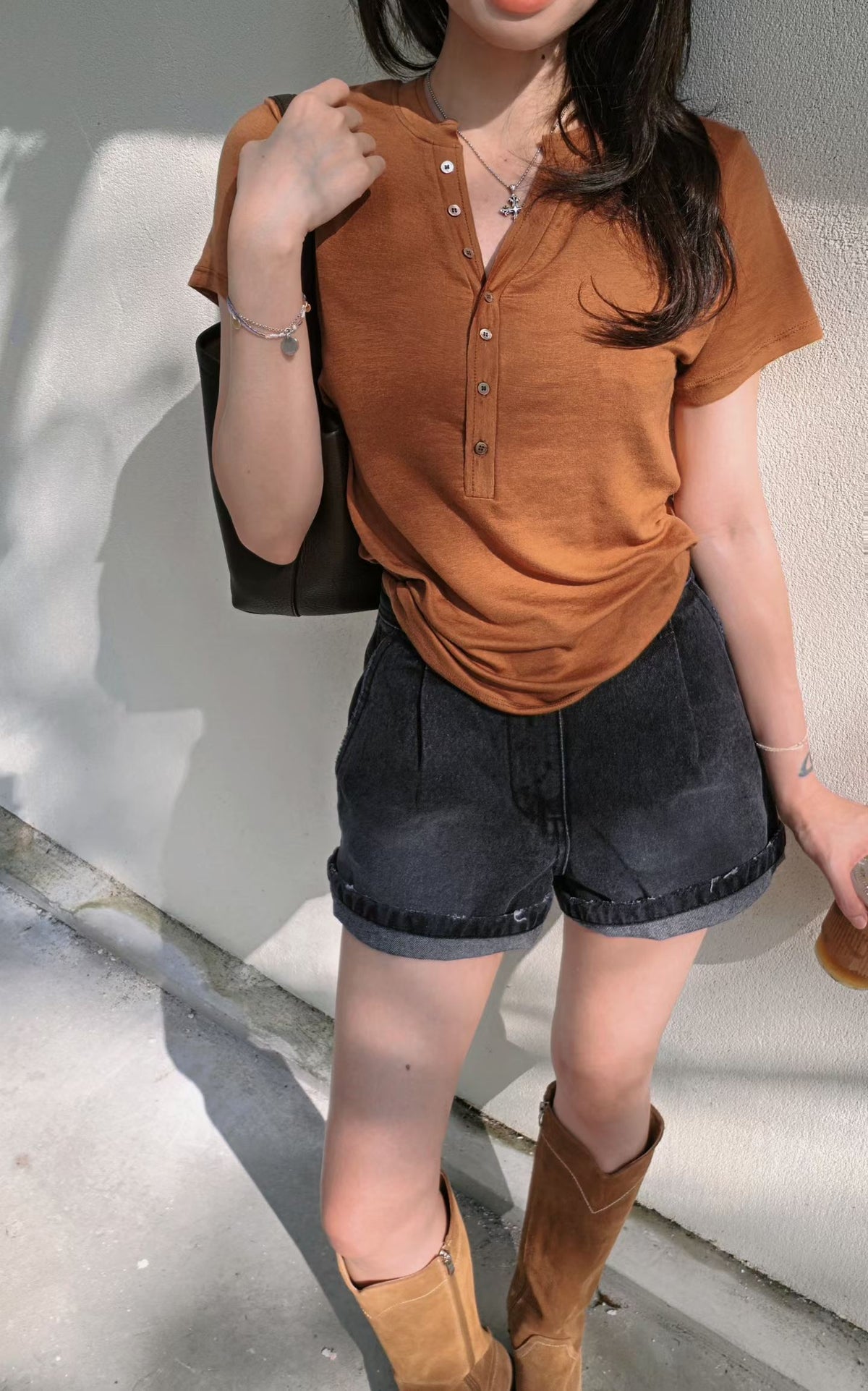 ♡Oni家♡萬能打底半開襟天絲T (C260961)