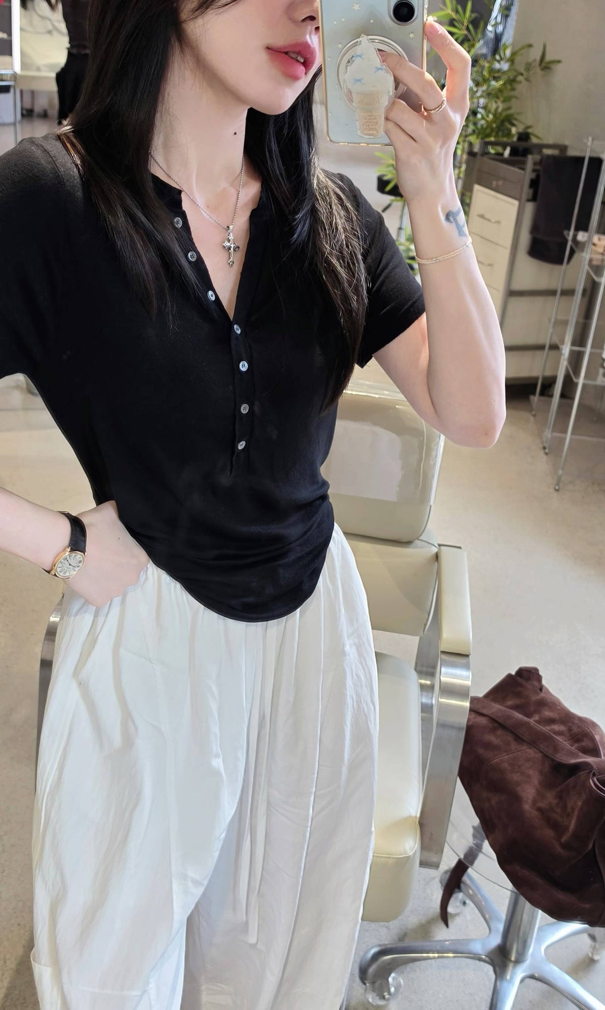 ♡Oni家♡萬能打底半開襟天絲T (C260961)