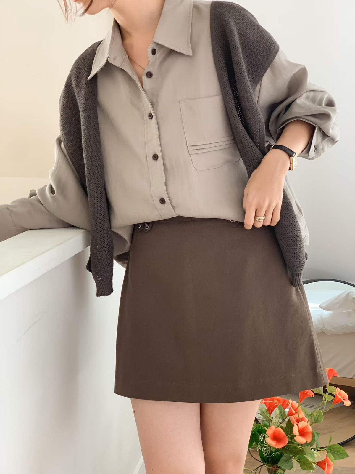 ♡Effortless Layering慵懶層次感天絲襯衫♡ (C260910)