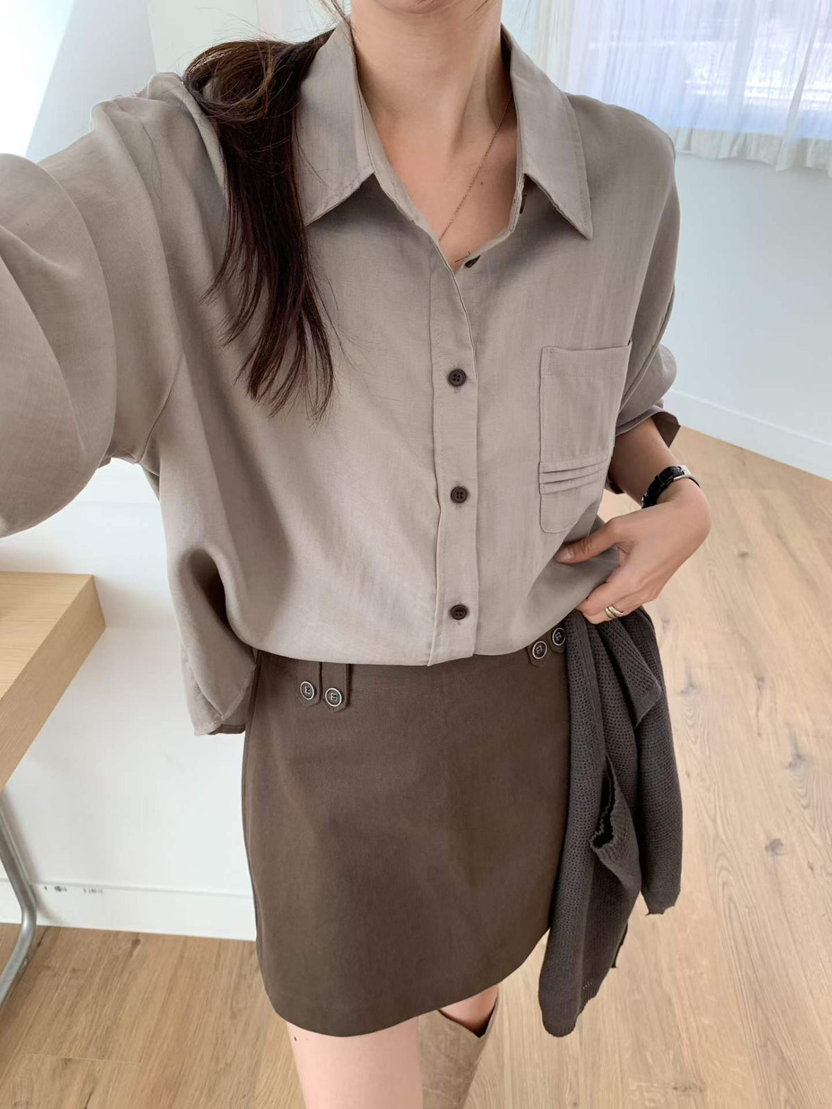 ♡Effortless Layering慵懶層次感天絲襯衫♡ (C260910)