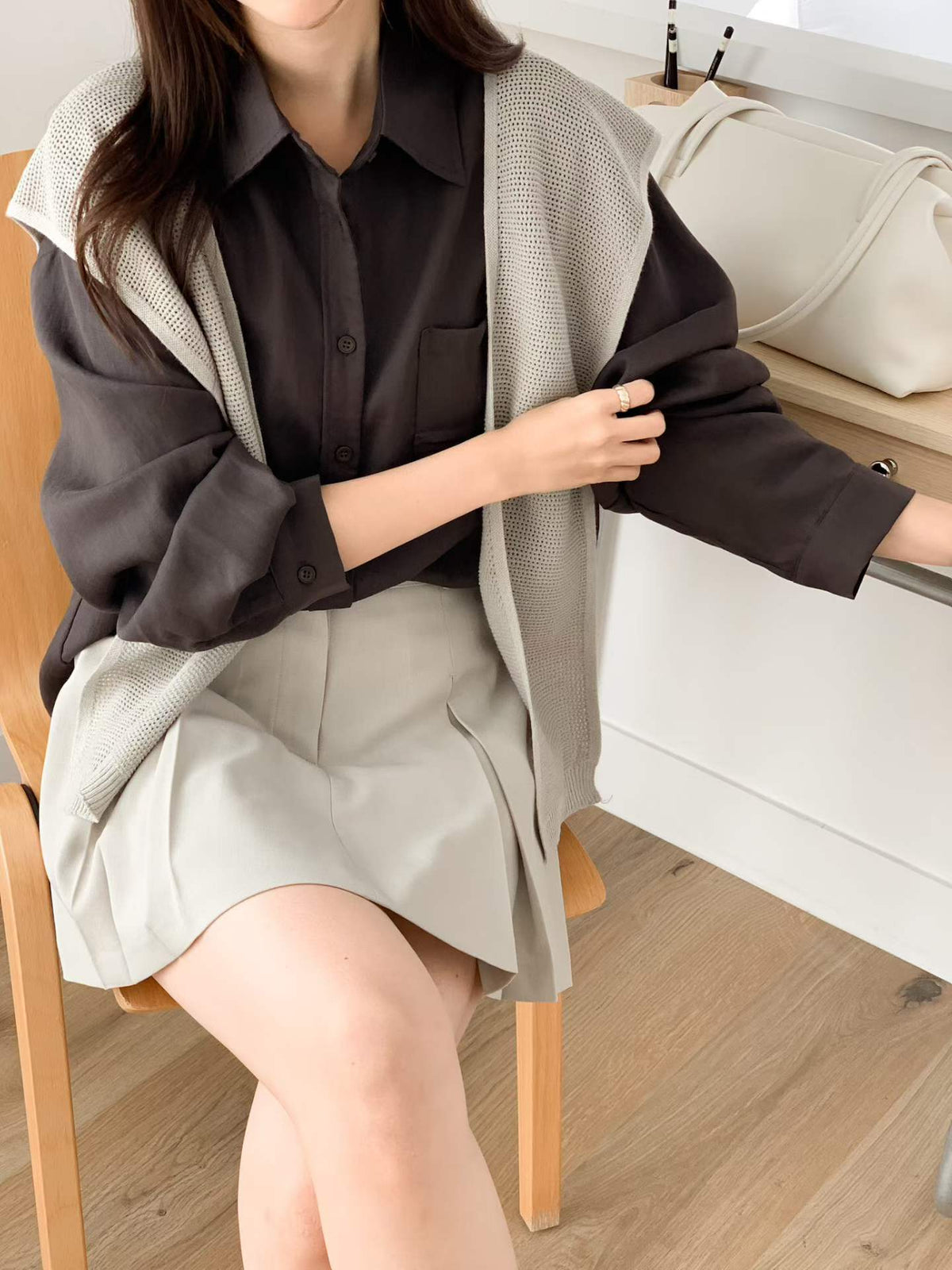 ♡Effortless Layering慵懶層次感天絲襯衫♡ (C260910)