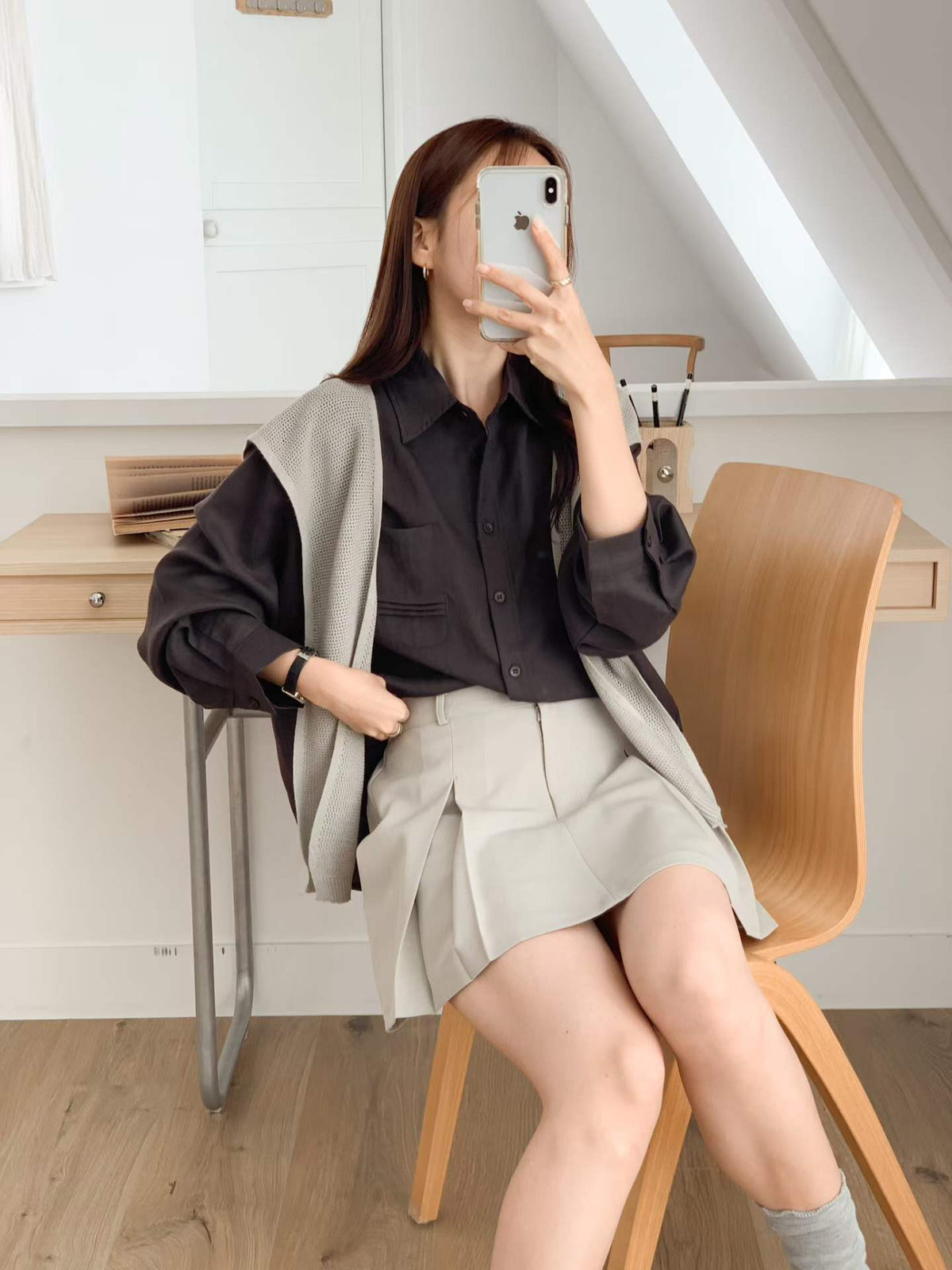 ♡Effortless Layering慵懶層次感天絲襯衫♡ (C260910)
