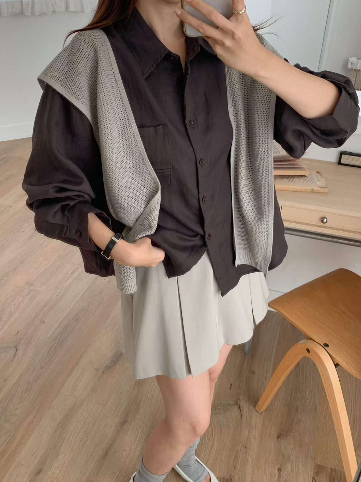 ♡Effortless Layering慵懶層次感天絲襯衫♡ (C260910)