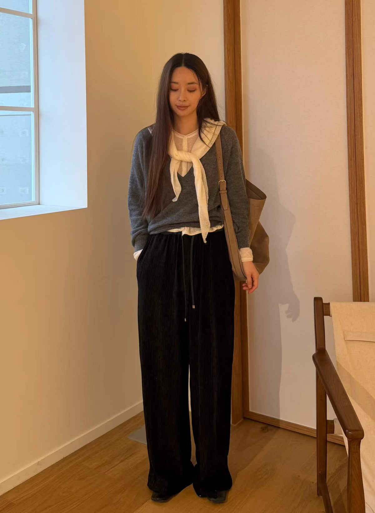 ♡微光直紋落地寬褲♡ (C260921)