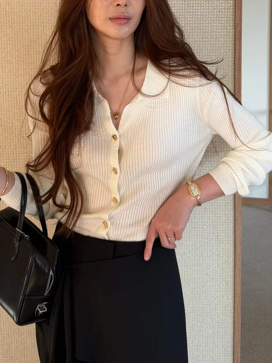 ♡優雅細坑條修身開襟上衣♡ (C260924)