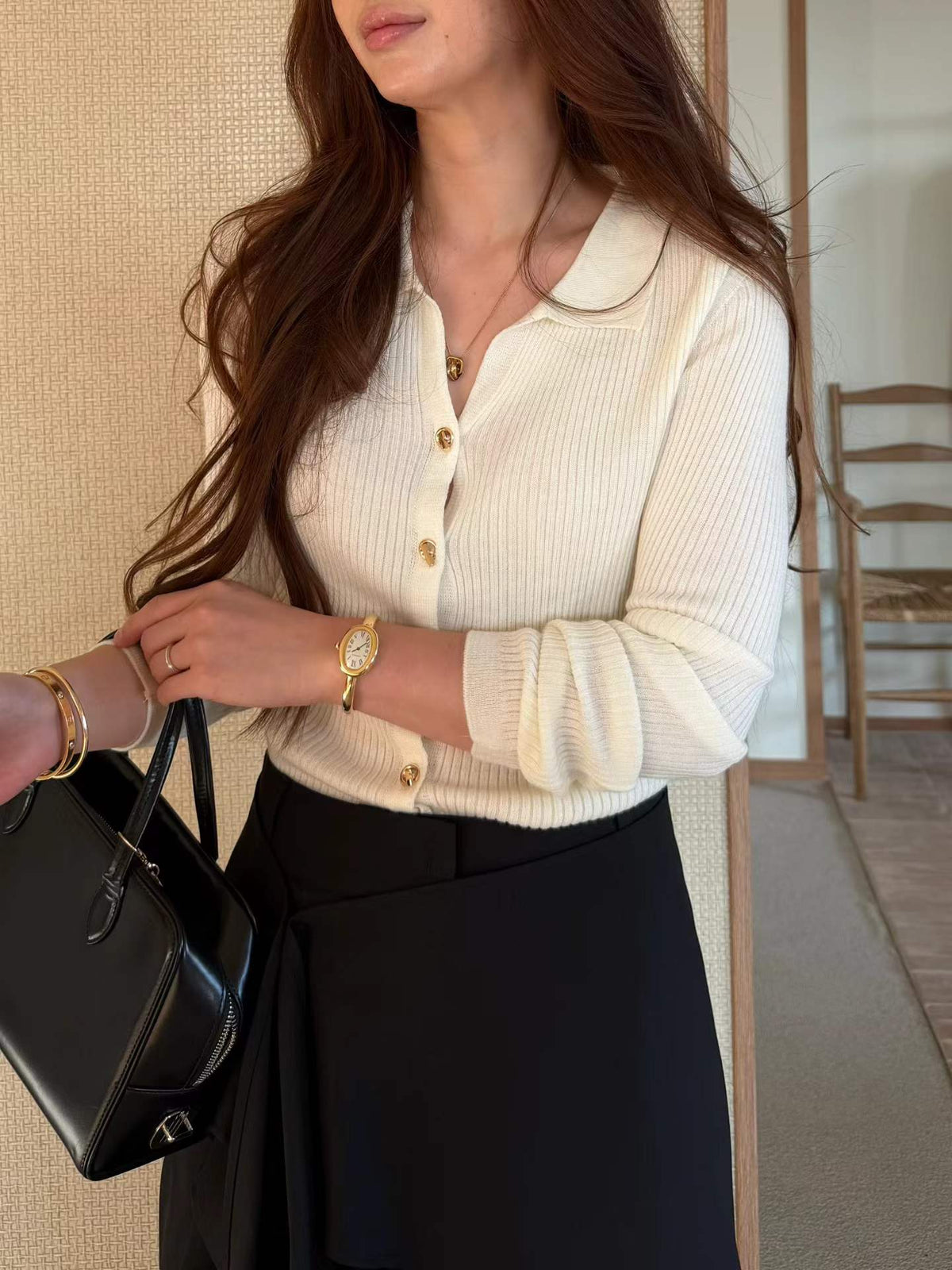 ♡優雅細坑條修身開襟上衣♡ (C260924)
