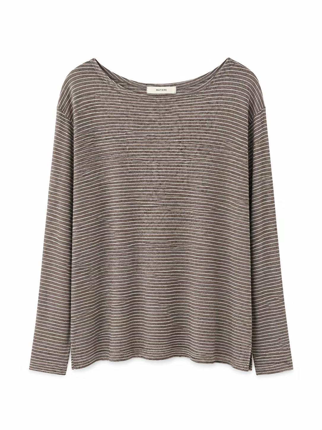 ♡舒適柔軟天絲羊毛慵懶條紋 Tee♡ (C260934)