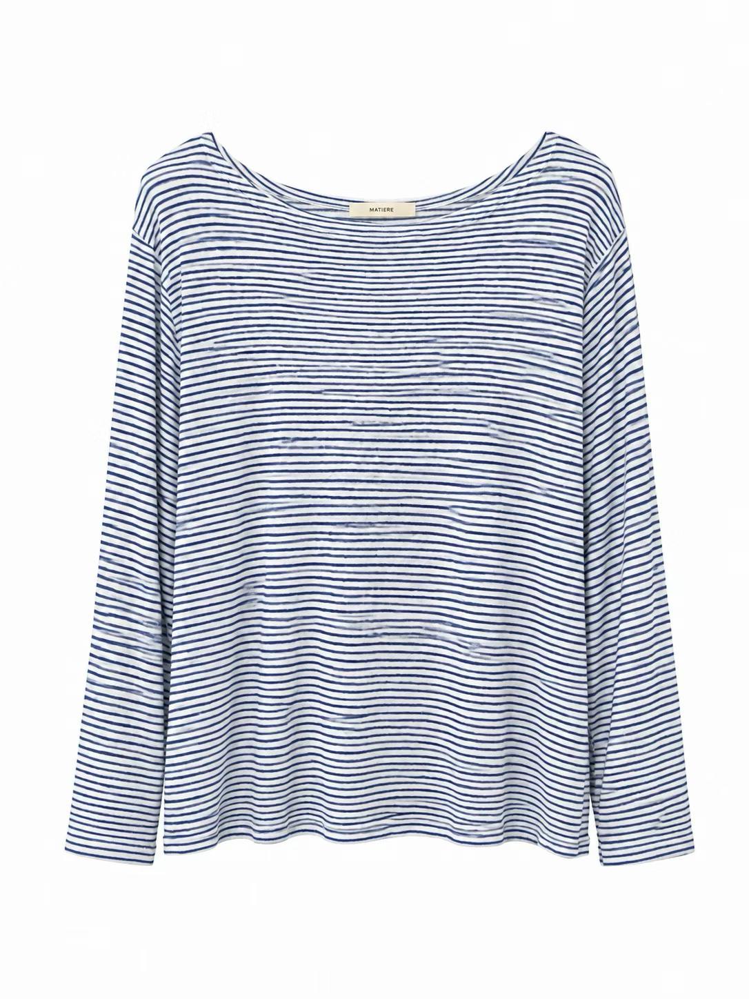 ♡舒適柔軟天絲羊毛慵懶條紋 Tee♡ (C260934)