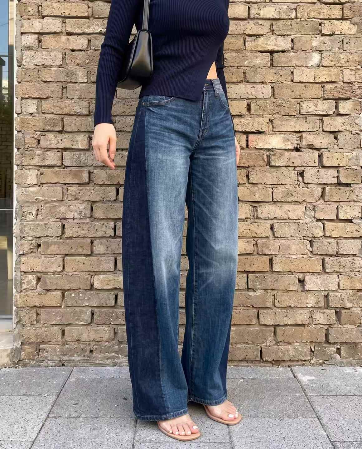 ♡撞色拼接顯瘦弧形牛仔褲♡ (C260937)