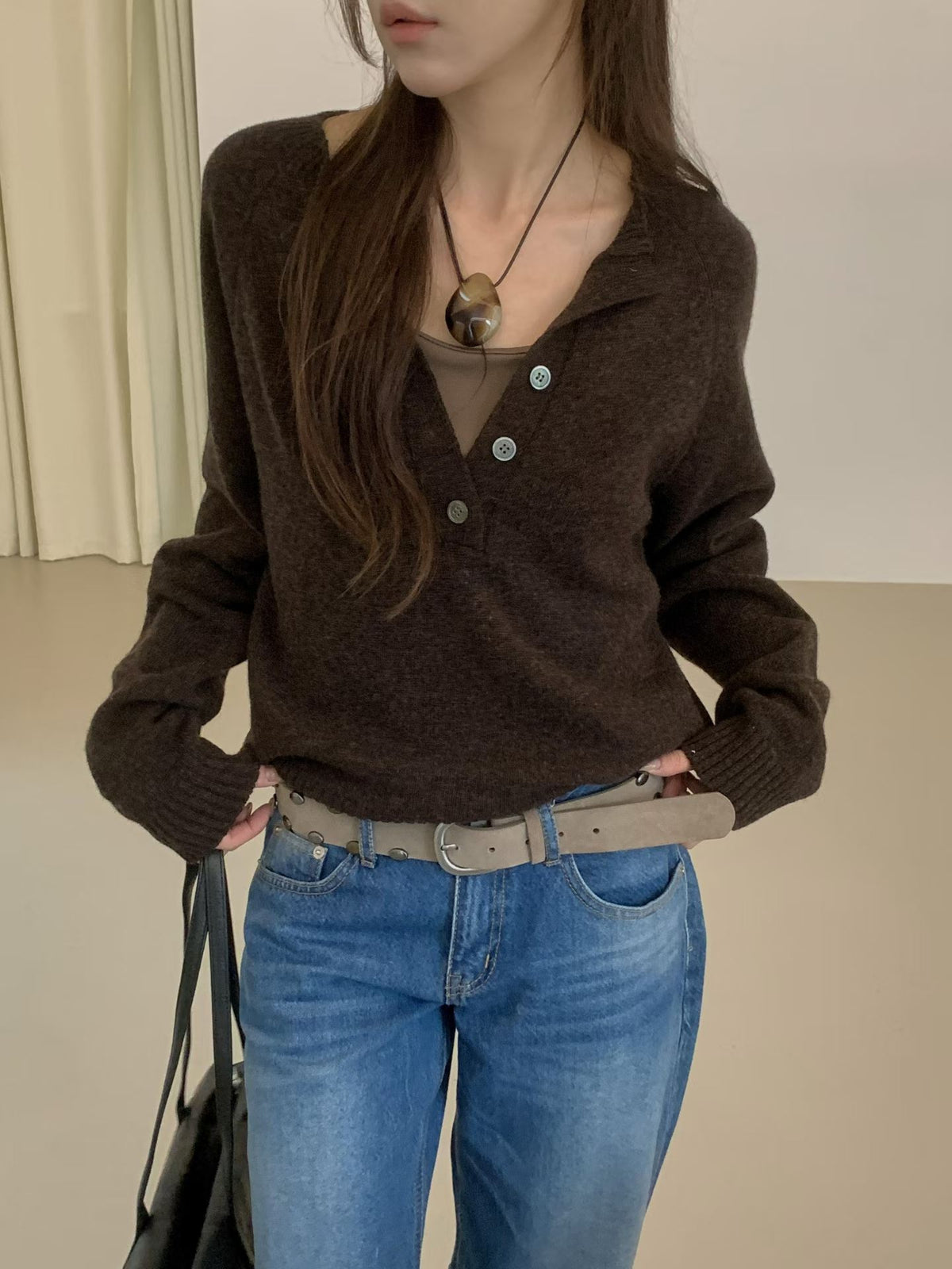 ♡Maison Cashmere法式羊絨亨利領針織衫♡ (C260941)