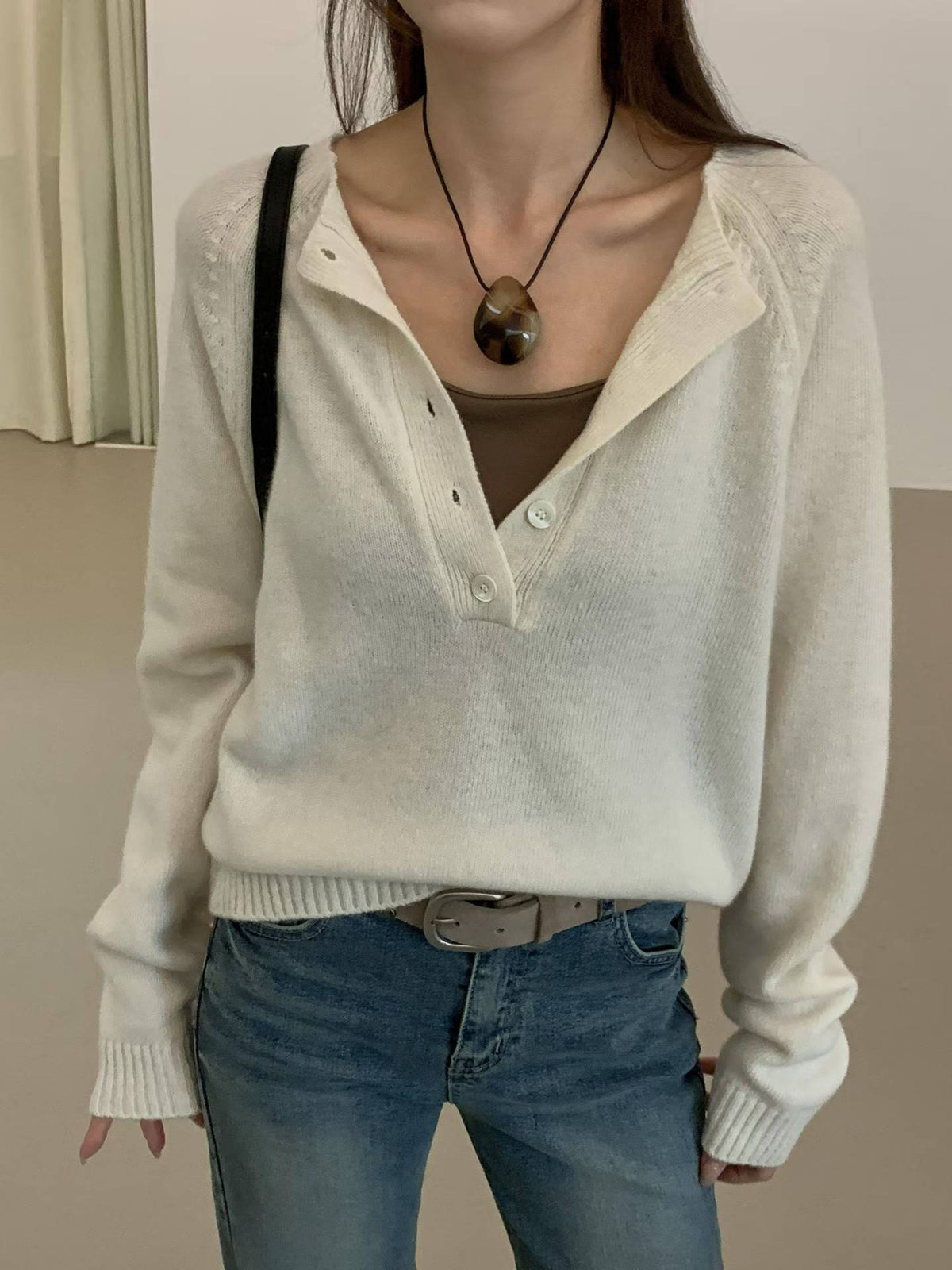 ♡Maison Cashmere法式羊絨亨利領針織衫♡ (C260941)