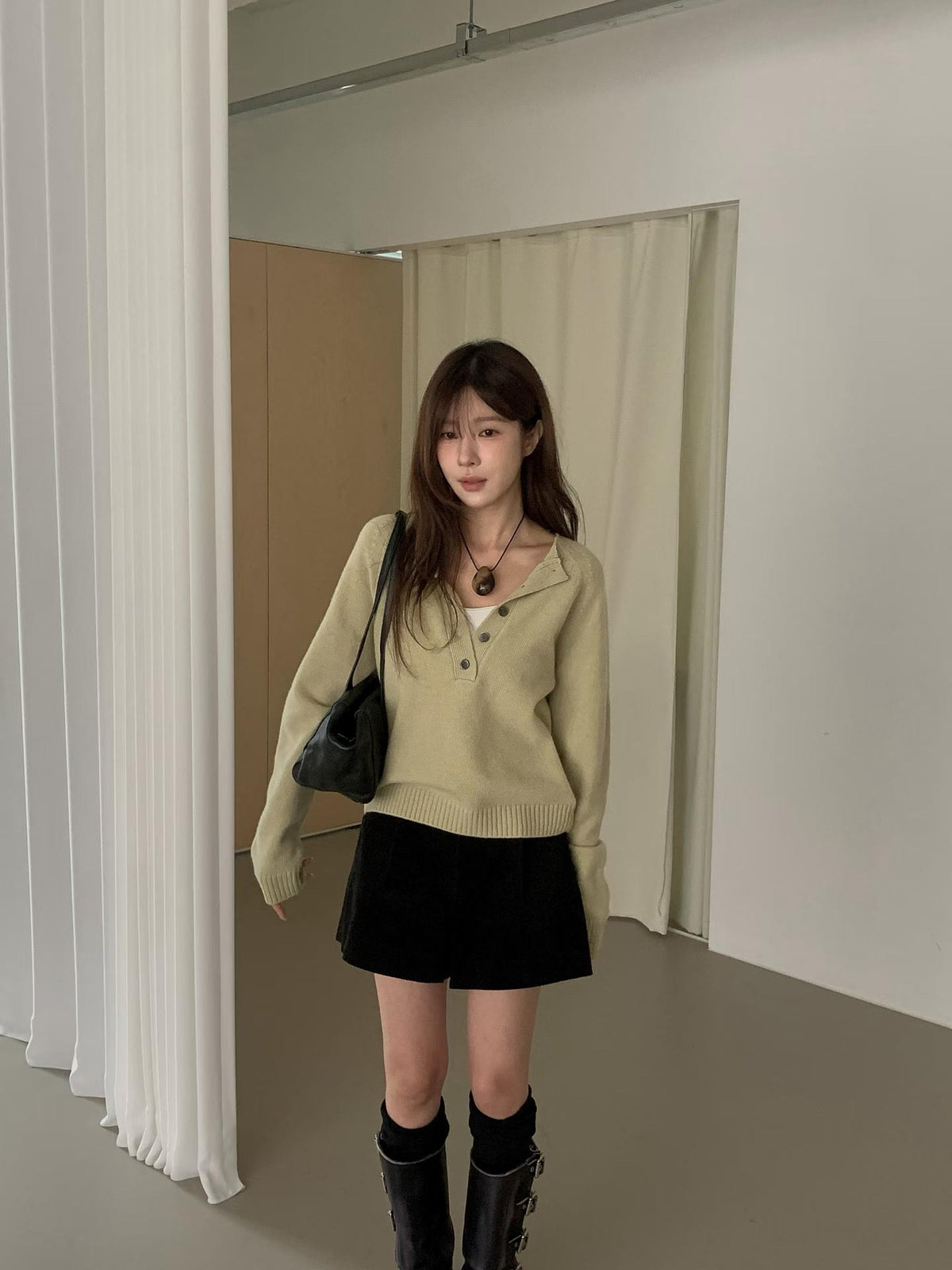 ♡Maison Cashmere法式羊絨亨利領針織衫♡ (C260941)