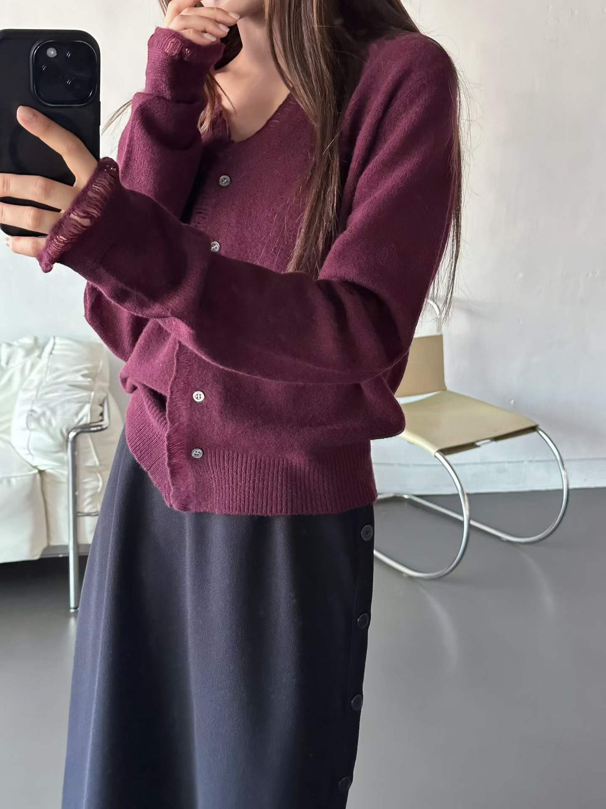 ♡氣質特殊蕾絲感毛邊罩衫♡ (C260945)