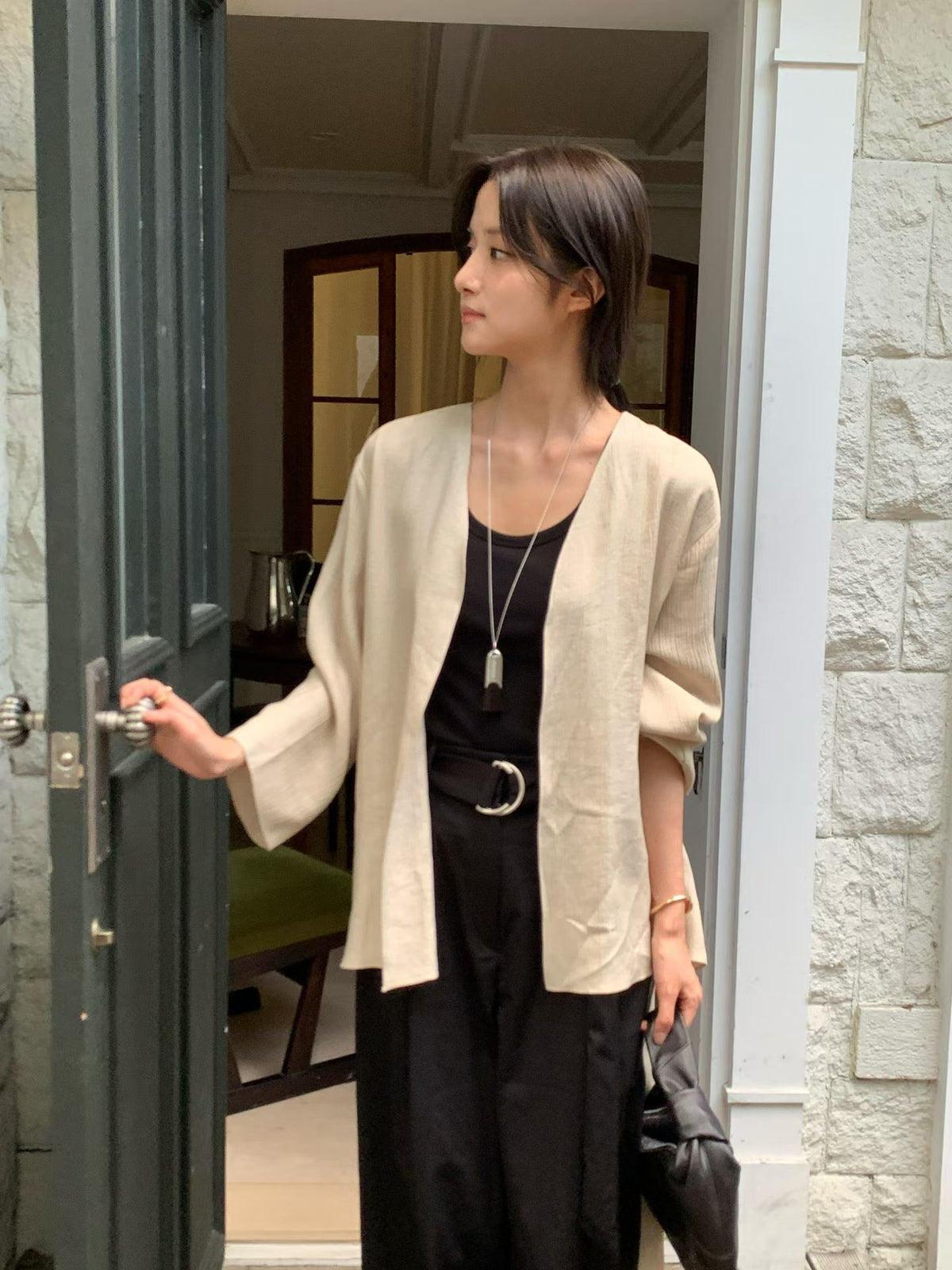 ♡法式鬆弛感綁帶罩衫♡ (C260956)
