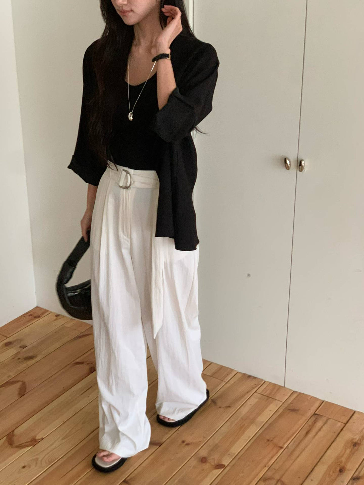 ♡法式鬆弛感綁帶罩衫♡ (C260956)
