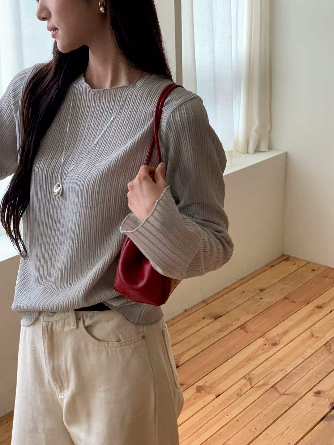 ♡極簡百搭細紋長袖上衣♡ (C260954)