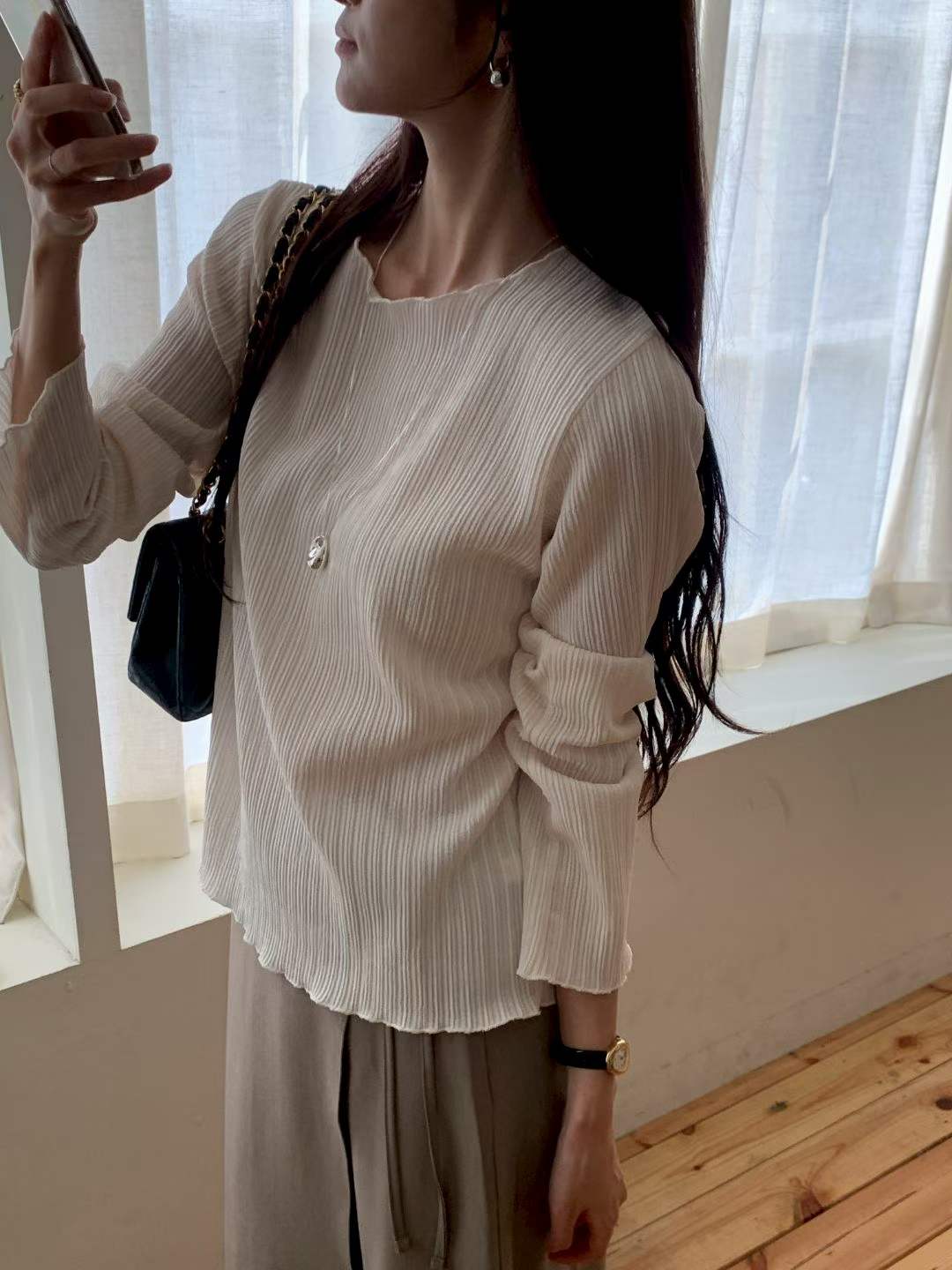 ♡極簡百搭細紋長袖上衣♡ (C260954)