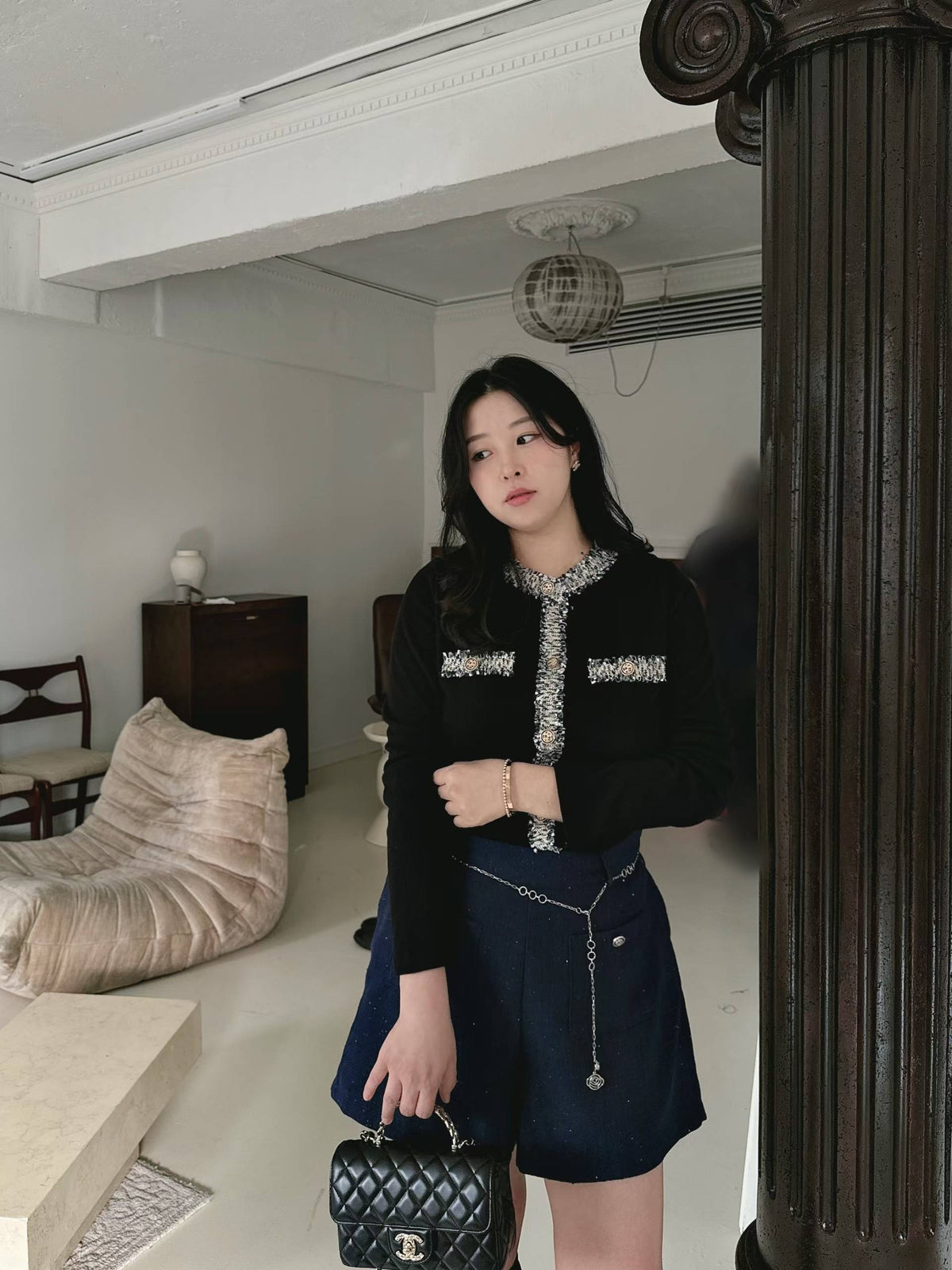 ♡小香風彩紋滾邊直坑紋上衣♡ (C260963)