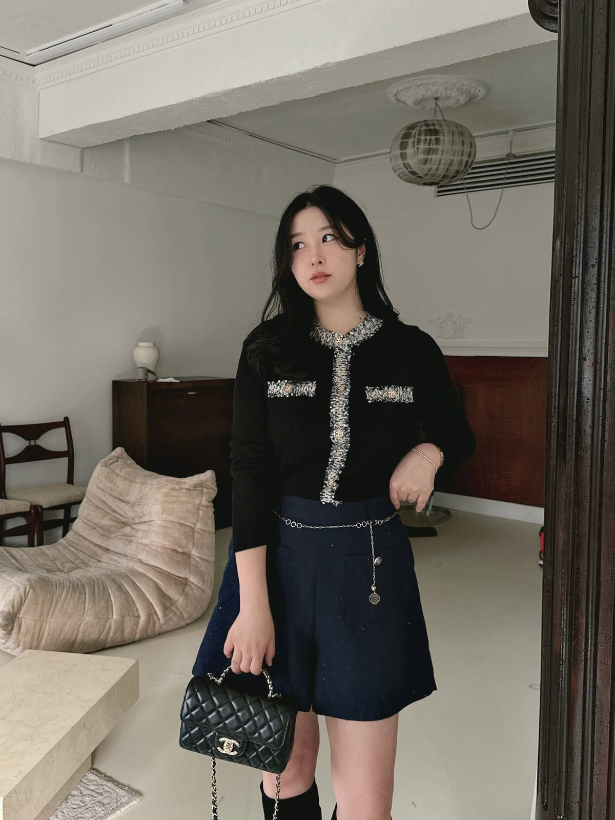 ♡小香風彩紋滾邊直坑紋上衣♡ (C260963)
