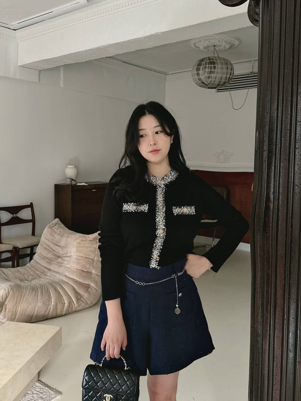 ♡小香風彩紋滾邊直坑紋上衣♡ (C260963)