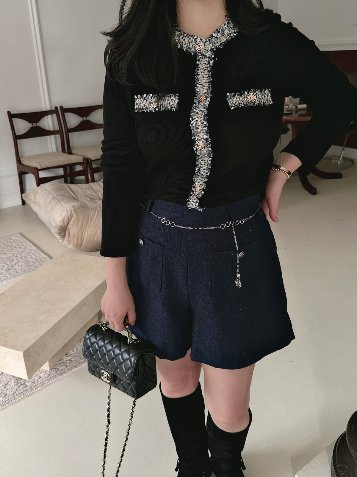 ♡小香風彩紋滾邊直坑紋上衣♡ (C260963)