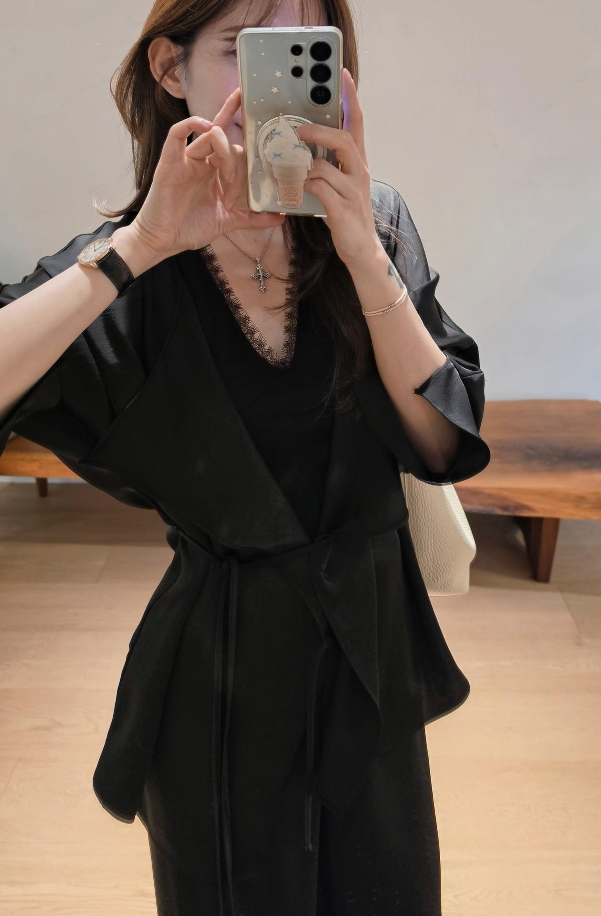 ♡Oni家♡極簡Row風緞面罩衫 (C261012)