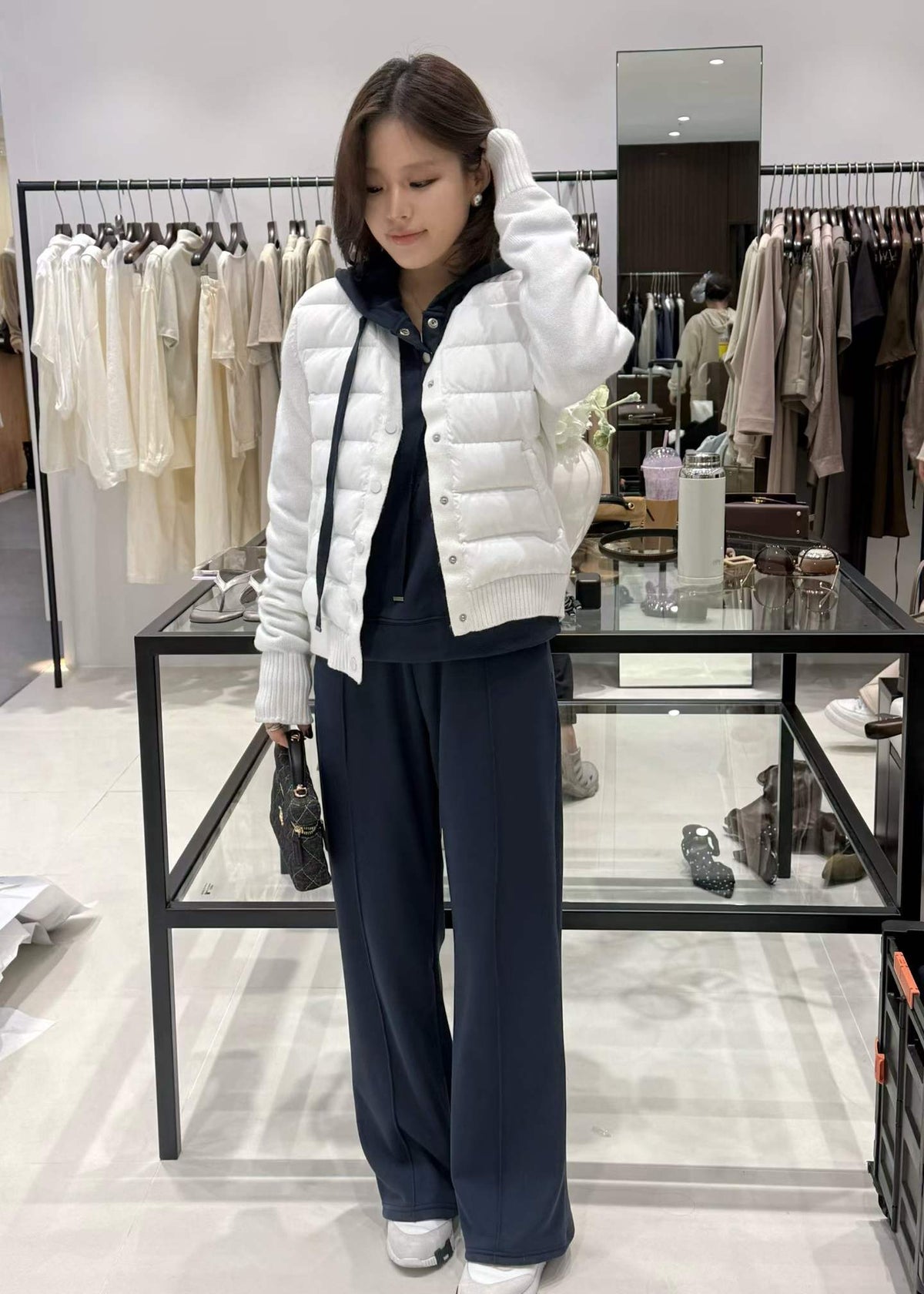 ♡輕盈不臃腫・雙材質拼接針織外套♡ (C261022)