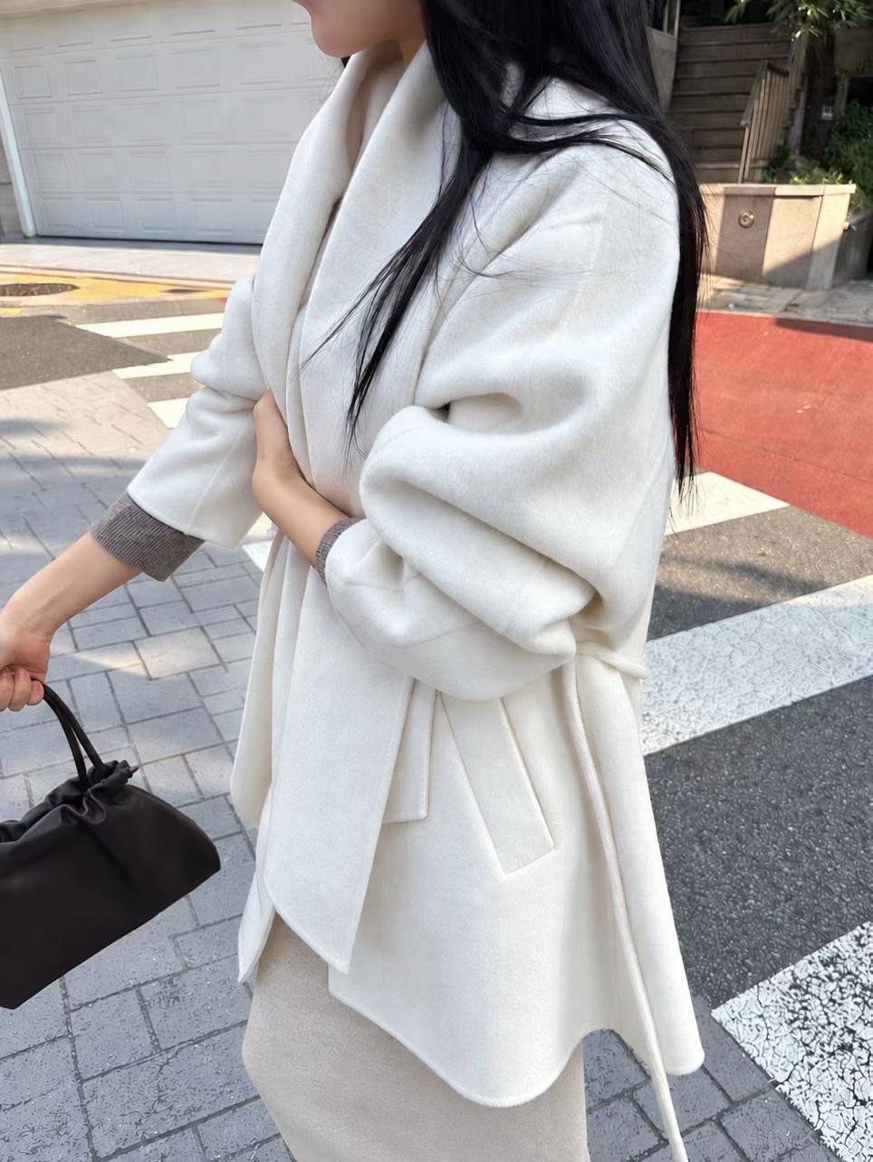 ♡Quiet Luxury 高質感圍巾領綁帶大衣♡ (C261030)