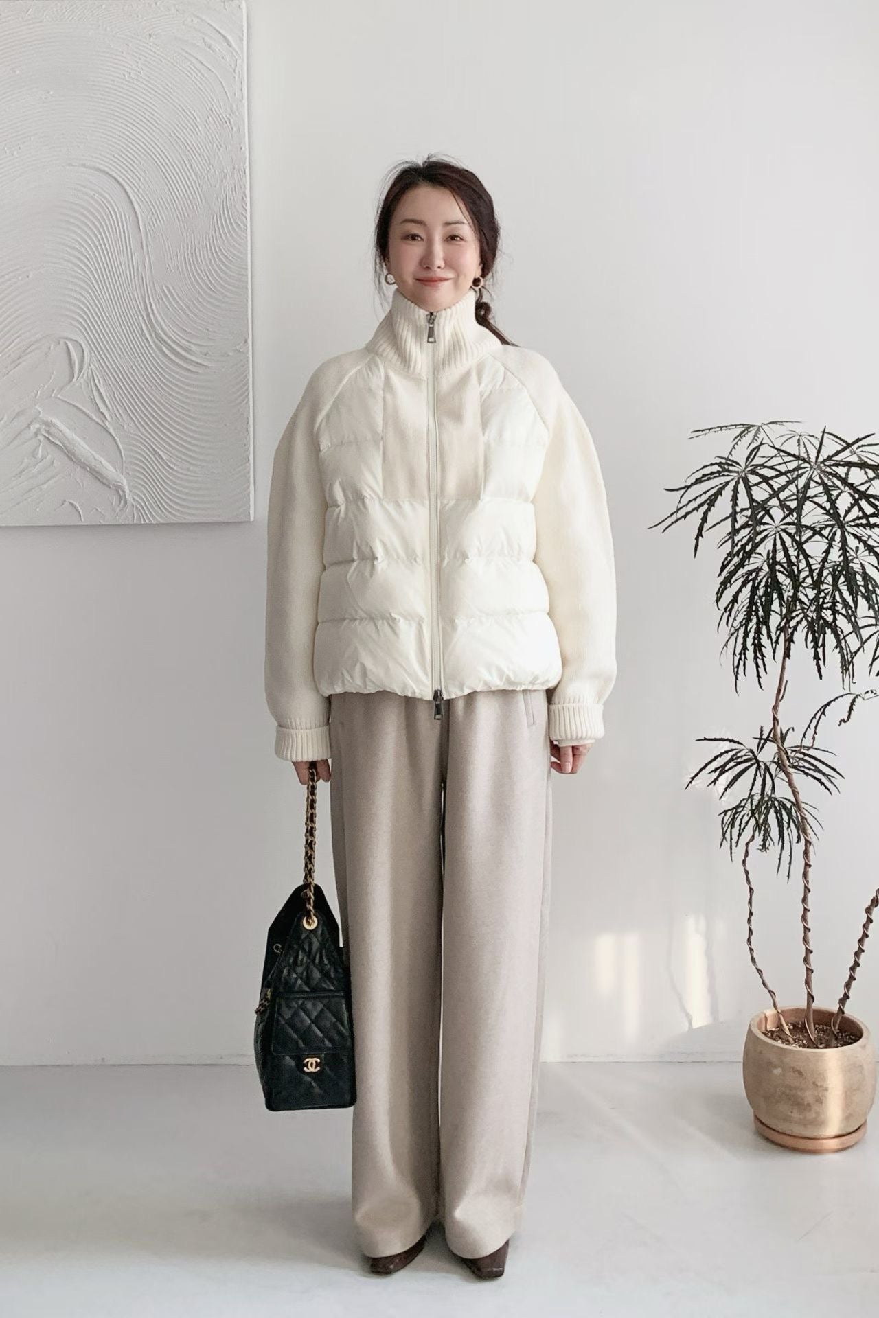 ♡雙材質立領針織拼接羽絨外套♡ (C251275)