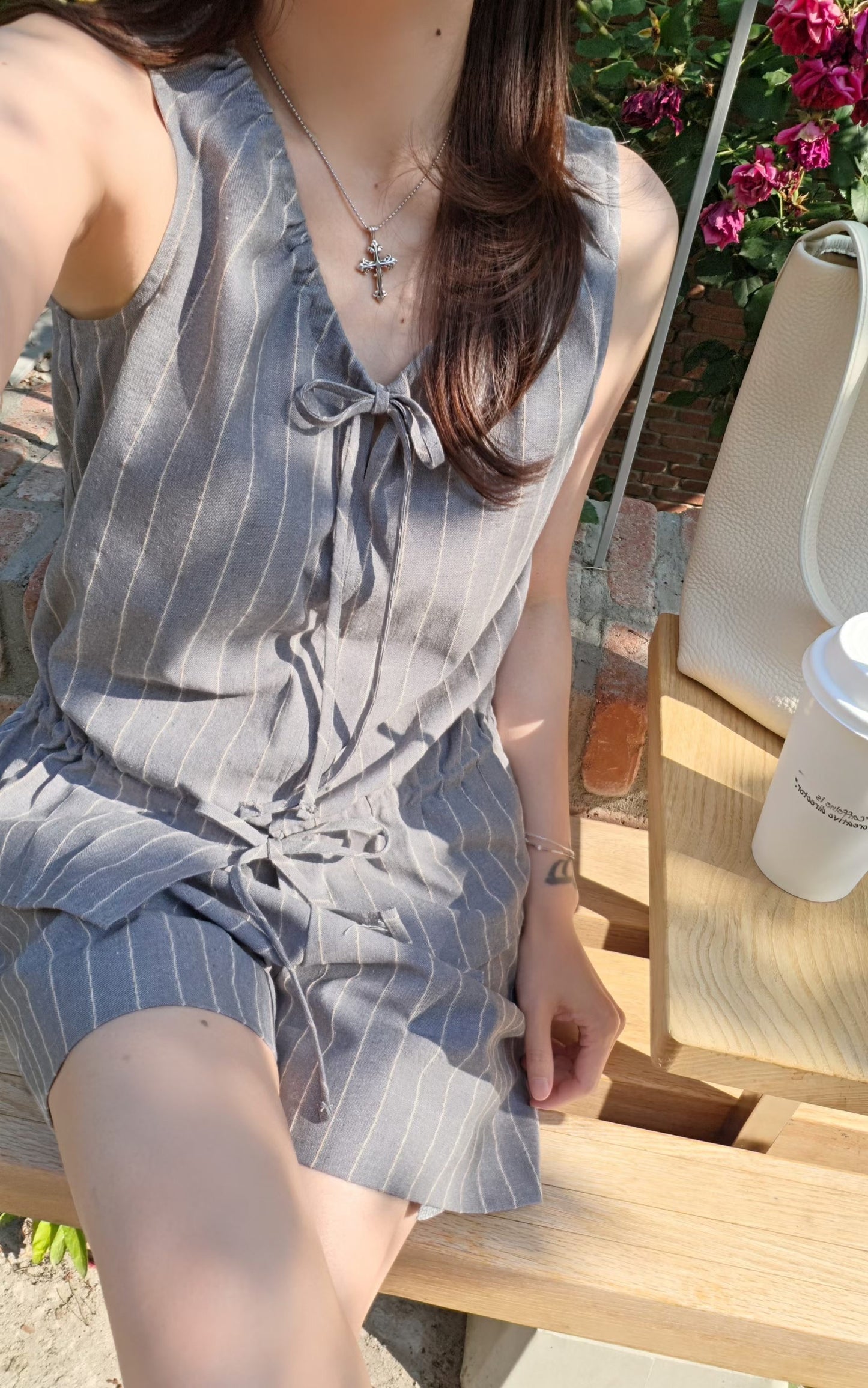 ♡Oni家♡夏日棉麻雙面條紋背心 (C260670)
