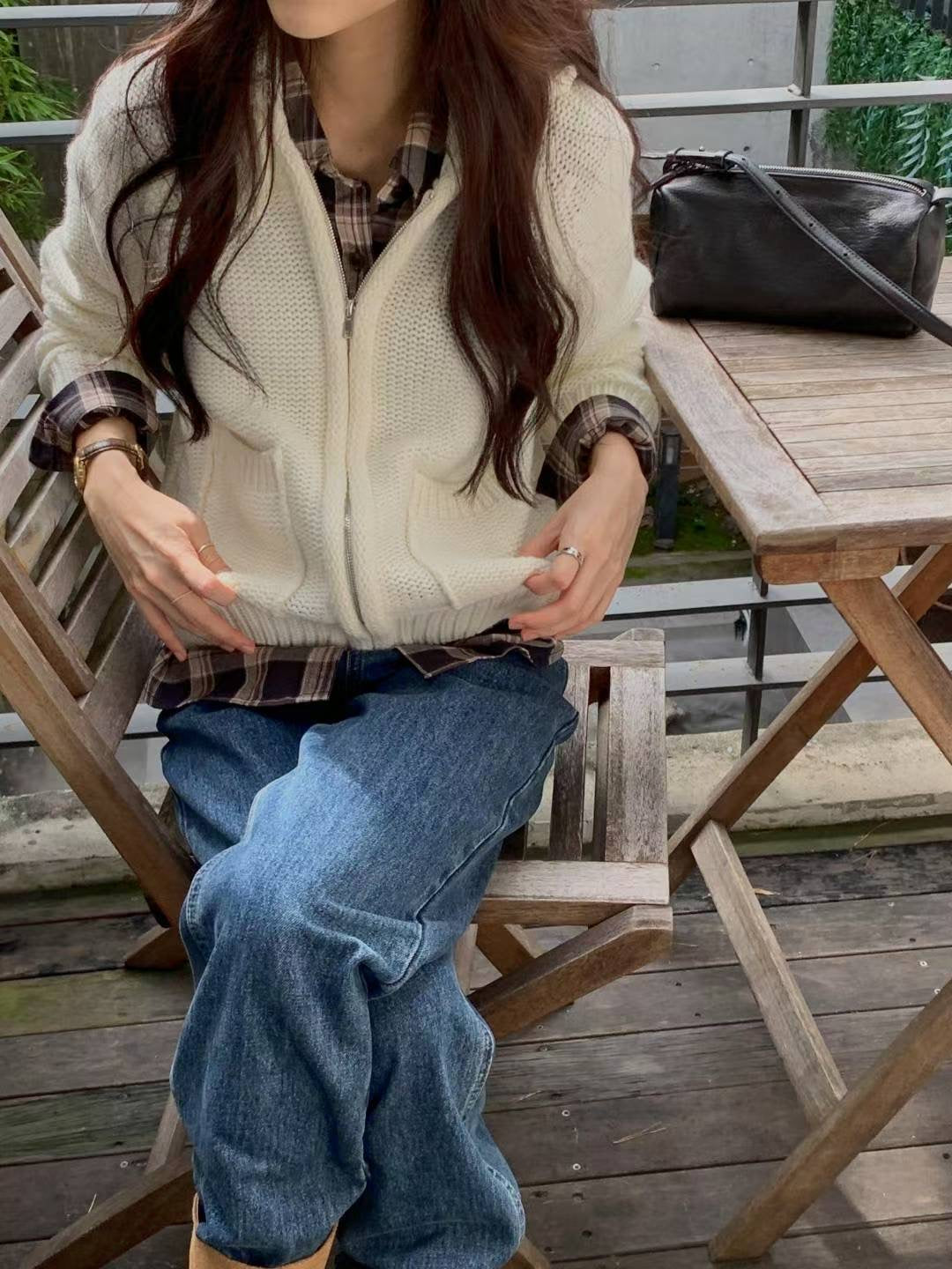 ♡重磅桃翻領針織拉鍊外套♡ (C251282)