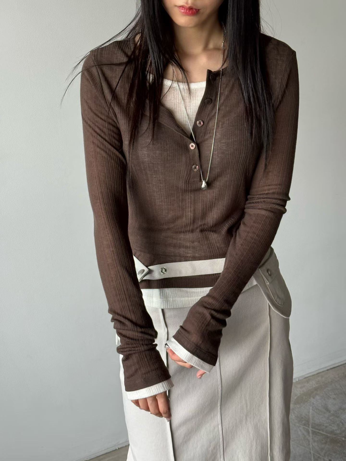 ♡輕柔親膚層次感長袖上衣♡ (C251253)