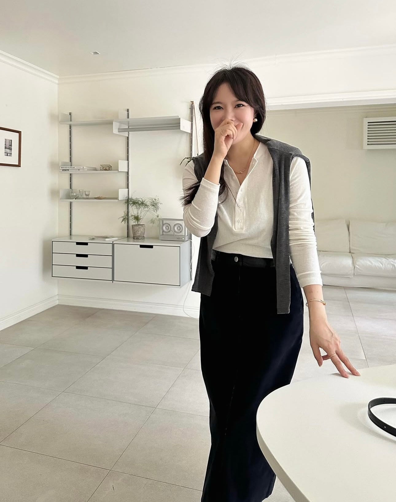 ♡柔彈親膚亨利領長袖上衣♡ (C251113)