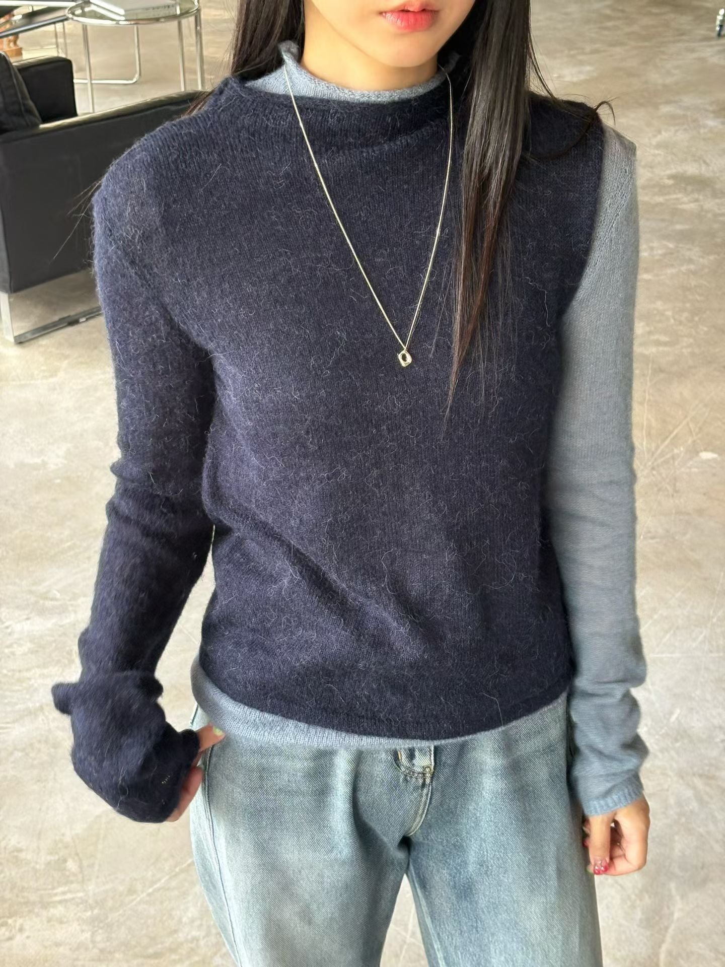 ♡雙層撞色袖設計感毛衣♡ (C251254)