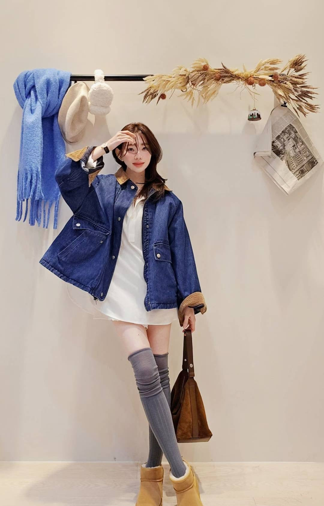 ♡Oni家♡時髦巴恩風丹寧鋪棉外套 (C251284)