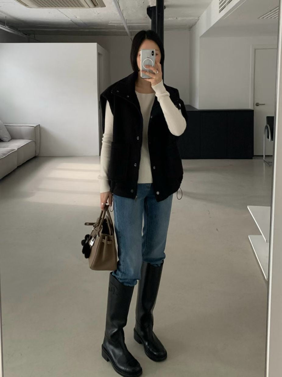 ♡翻領羊毛束口帶背心♡ (C251168)