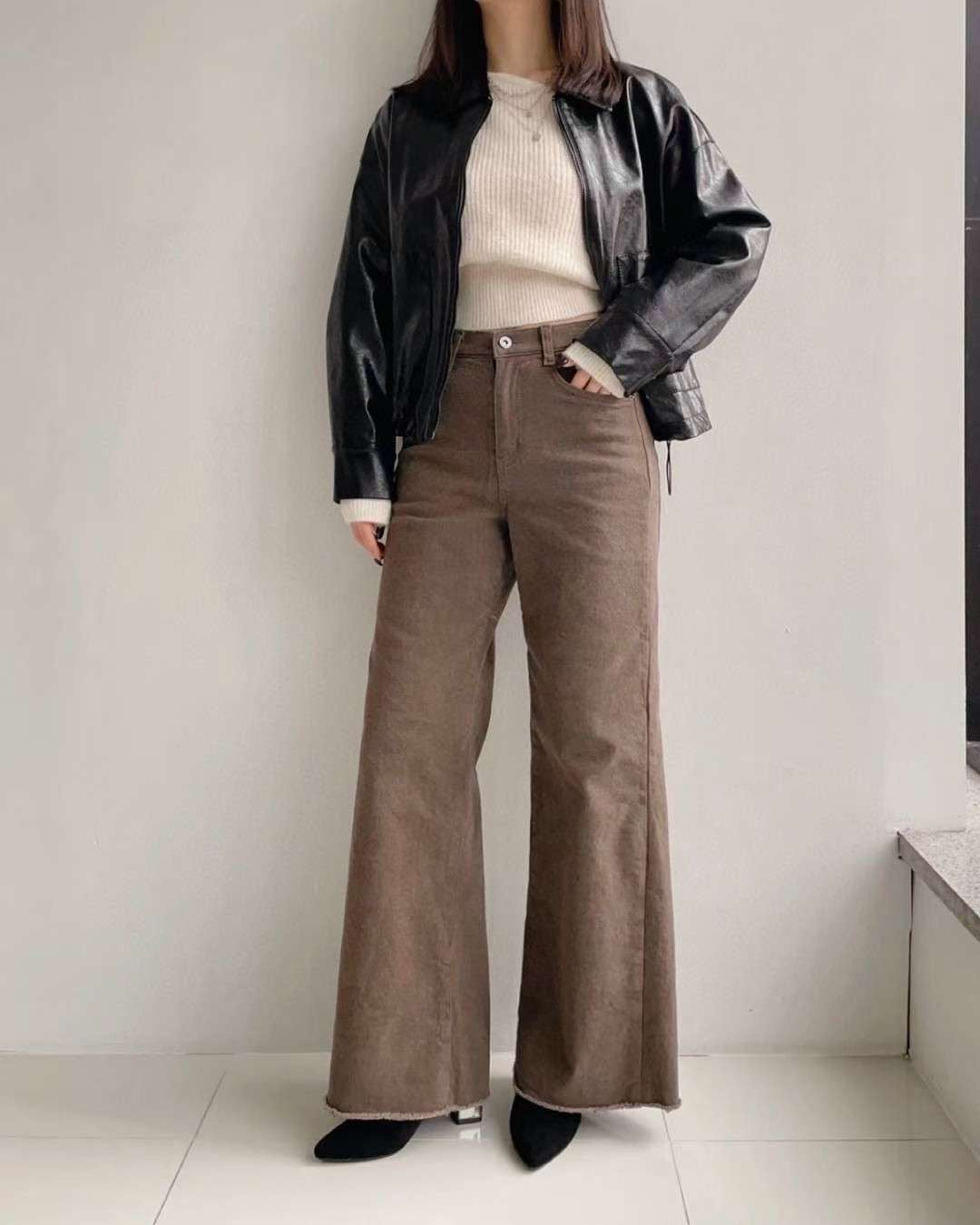 ♡冬季版拼接棉質寬褲♡ (C251151)