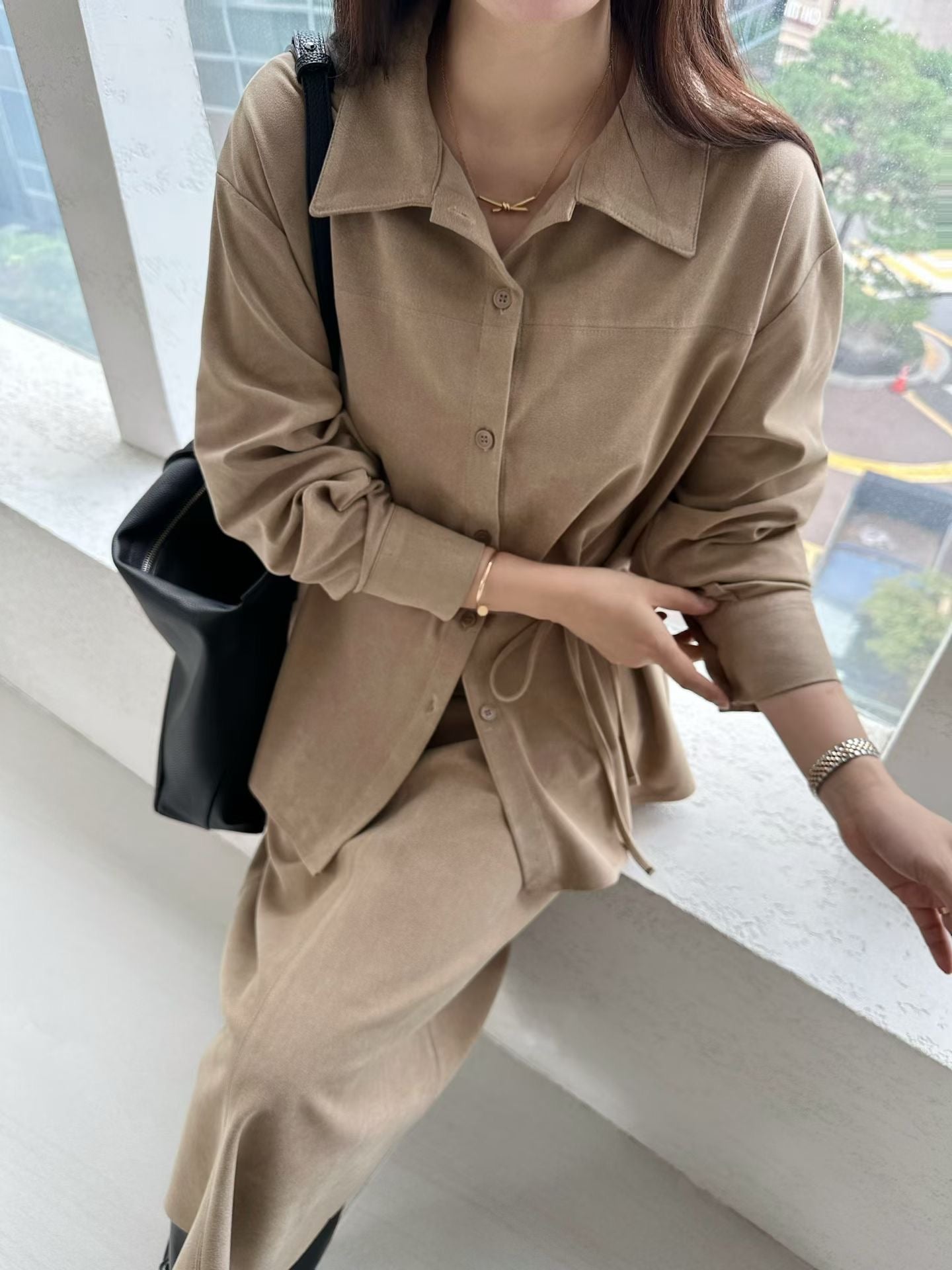 ♡柔霧麂皮綁帶襯衫♡ (C251116)