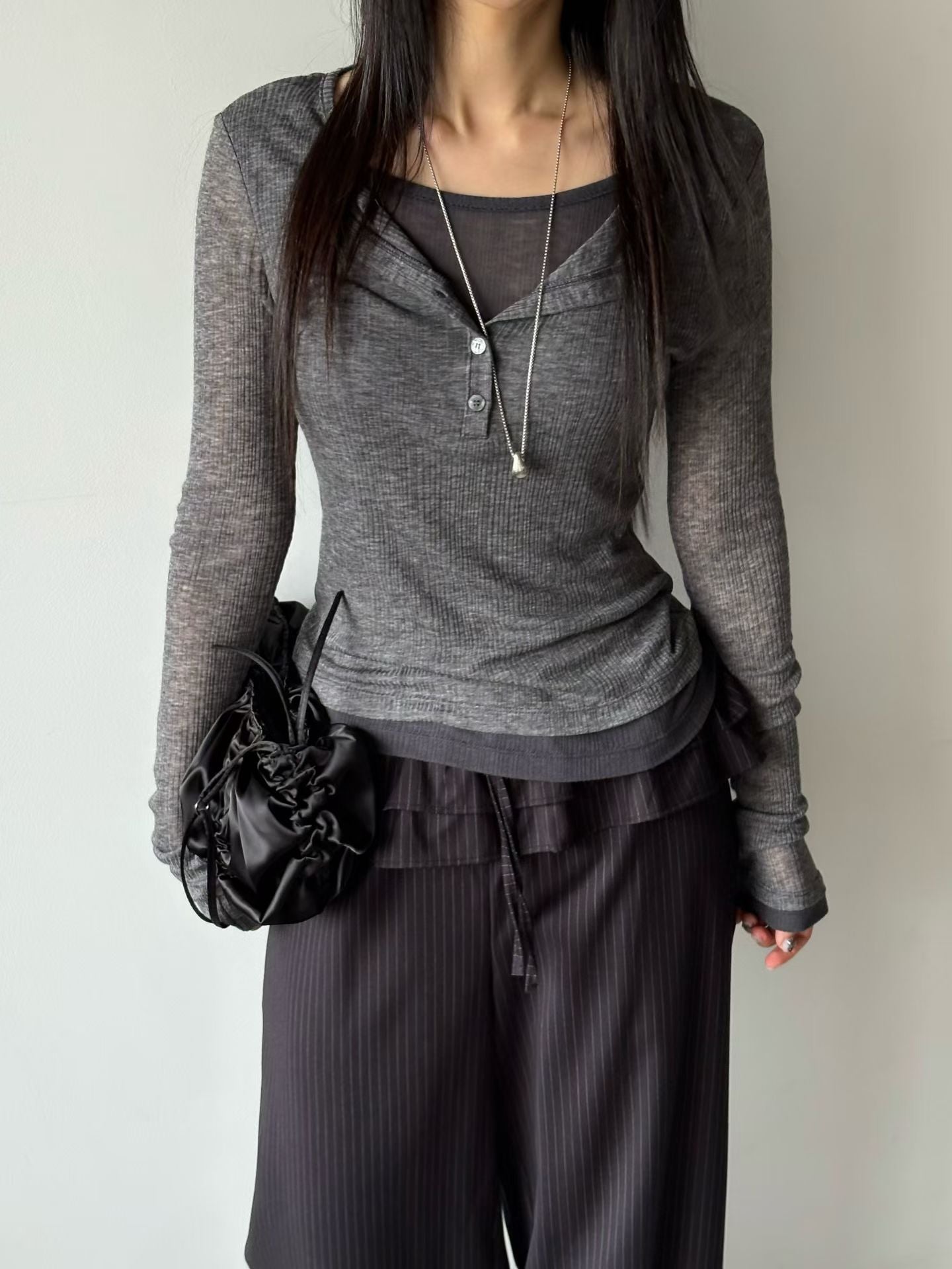 ♡輕柔親膚層次感長袖上衣♡ (C251253)