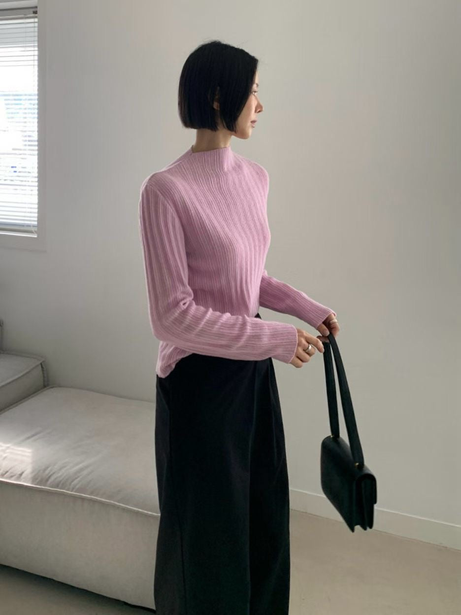 ♡極簡細坑微高領針織上衣♡ (C251217)